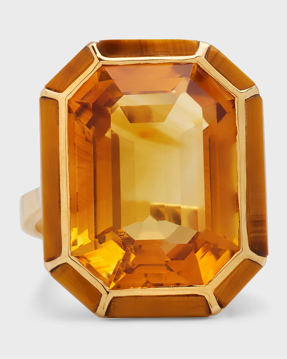 Goshwara 18k Yellow Gold Emerald-cut Citrine Ring With Tiger Eye