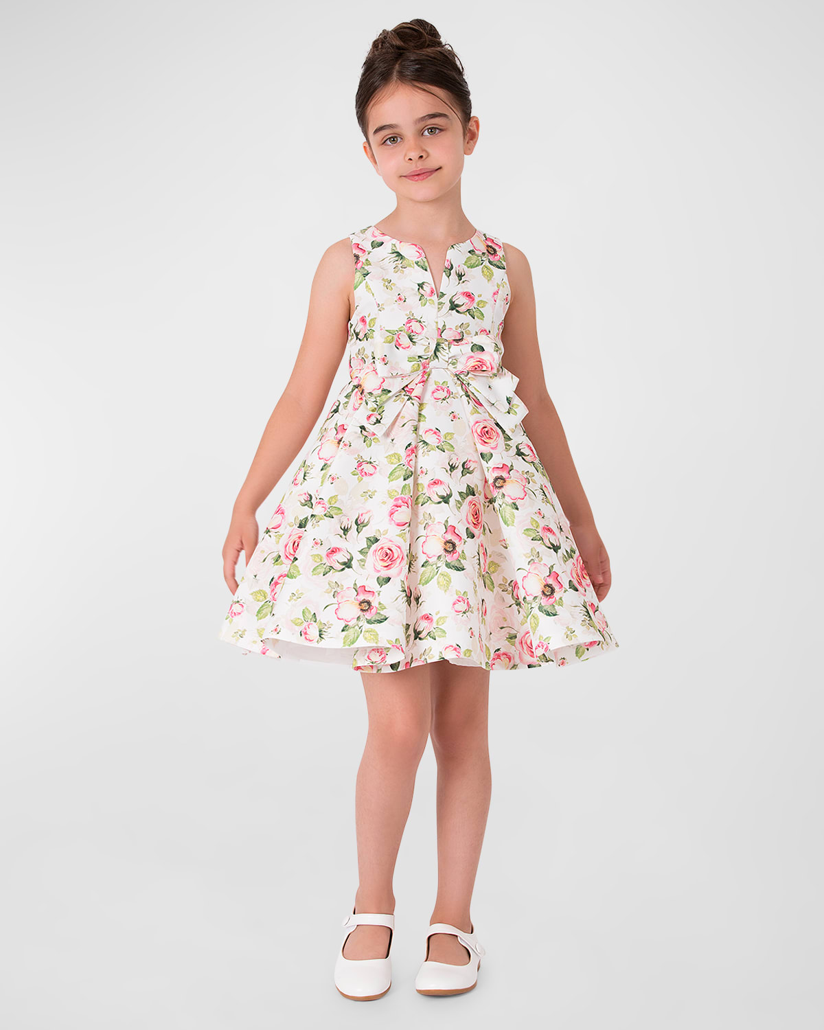Mama Luma Kids' Rose-print Sleeveless Dress In Ecru