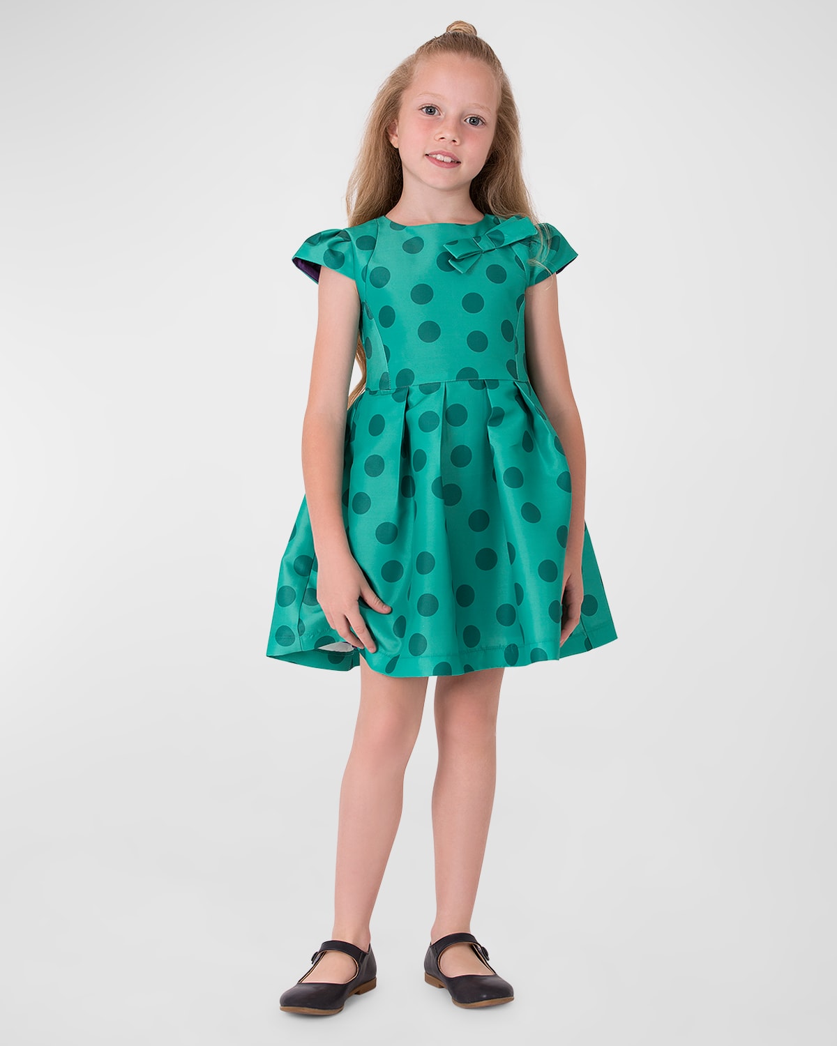 Mama Luma Kids' Girl's Polka Dot Bow Dress In Green
