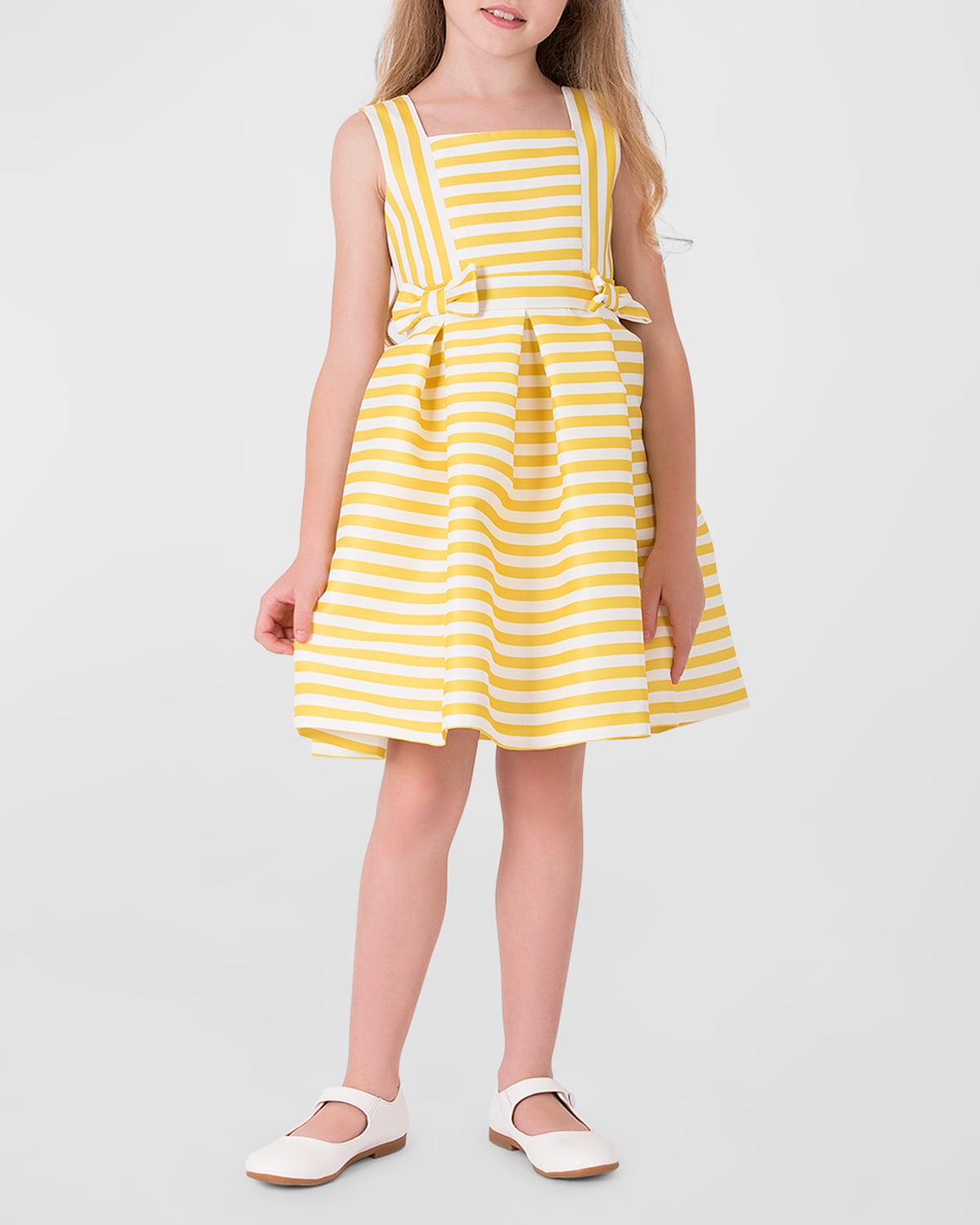 Mama Luma Kids' Girl's Striped Bow Dress In Yellow Stripes