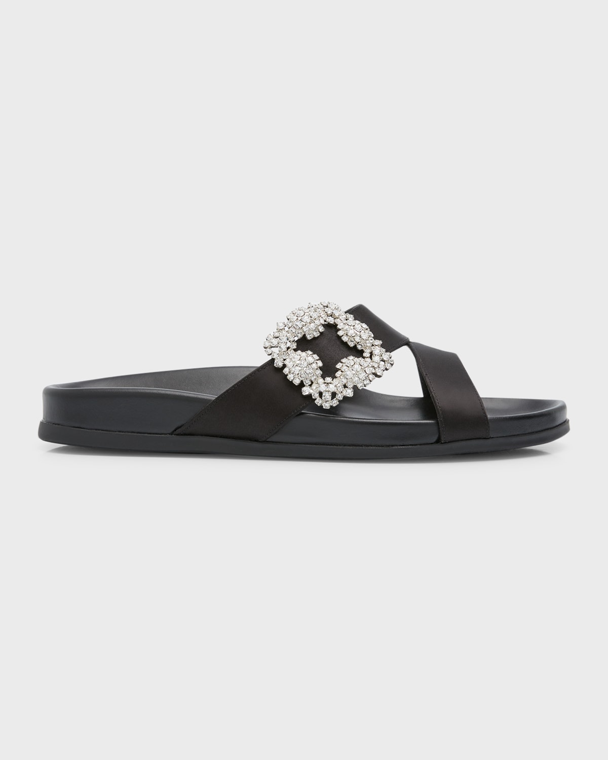 Manolo Blahnik Chilanghi Crystal Buckle Slide Sandals In Blck0015