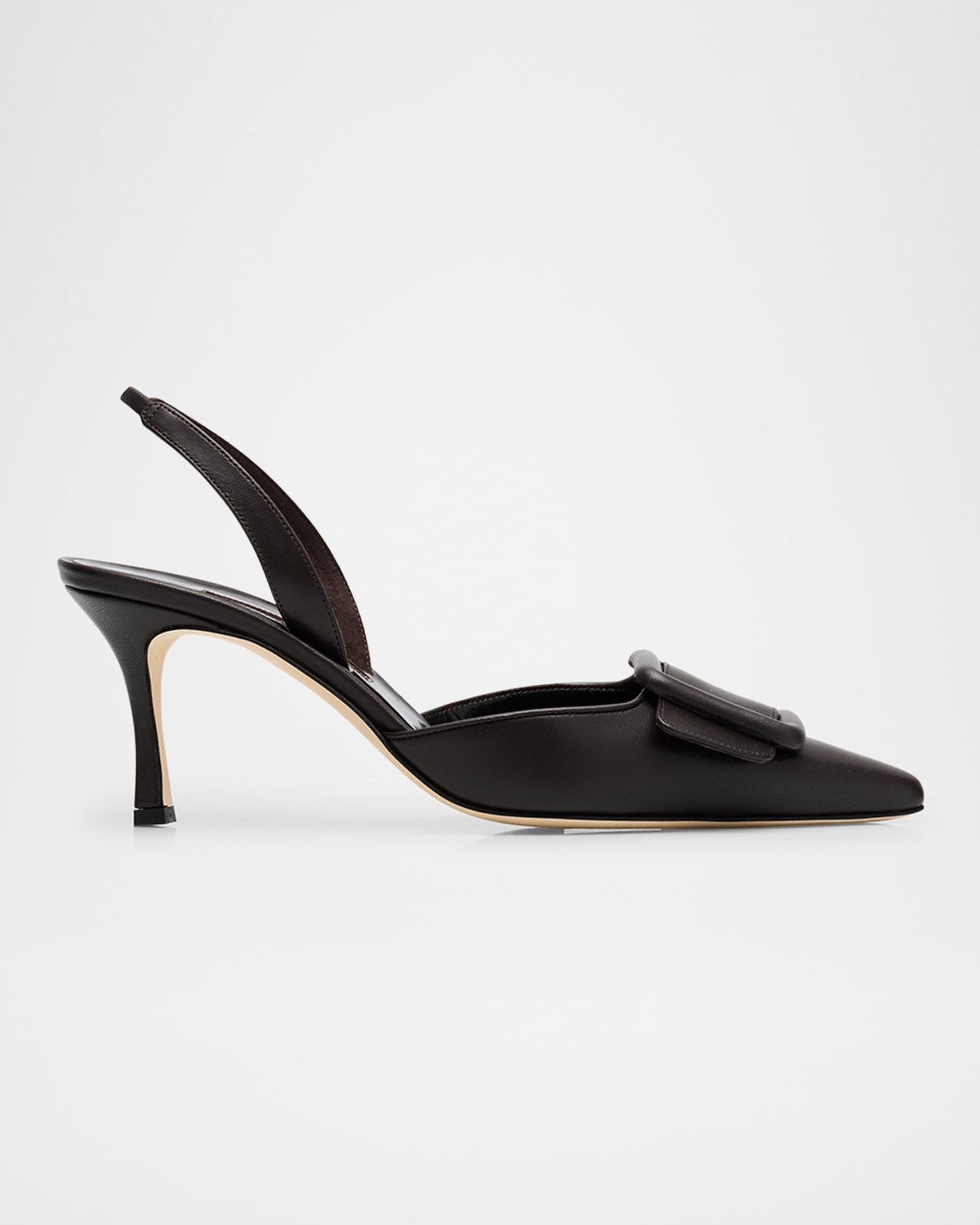Manolo Blahnik Maysli Leather Buckle Halter Pumps In Brown