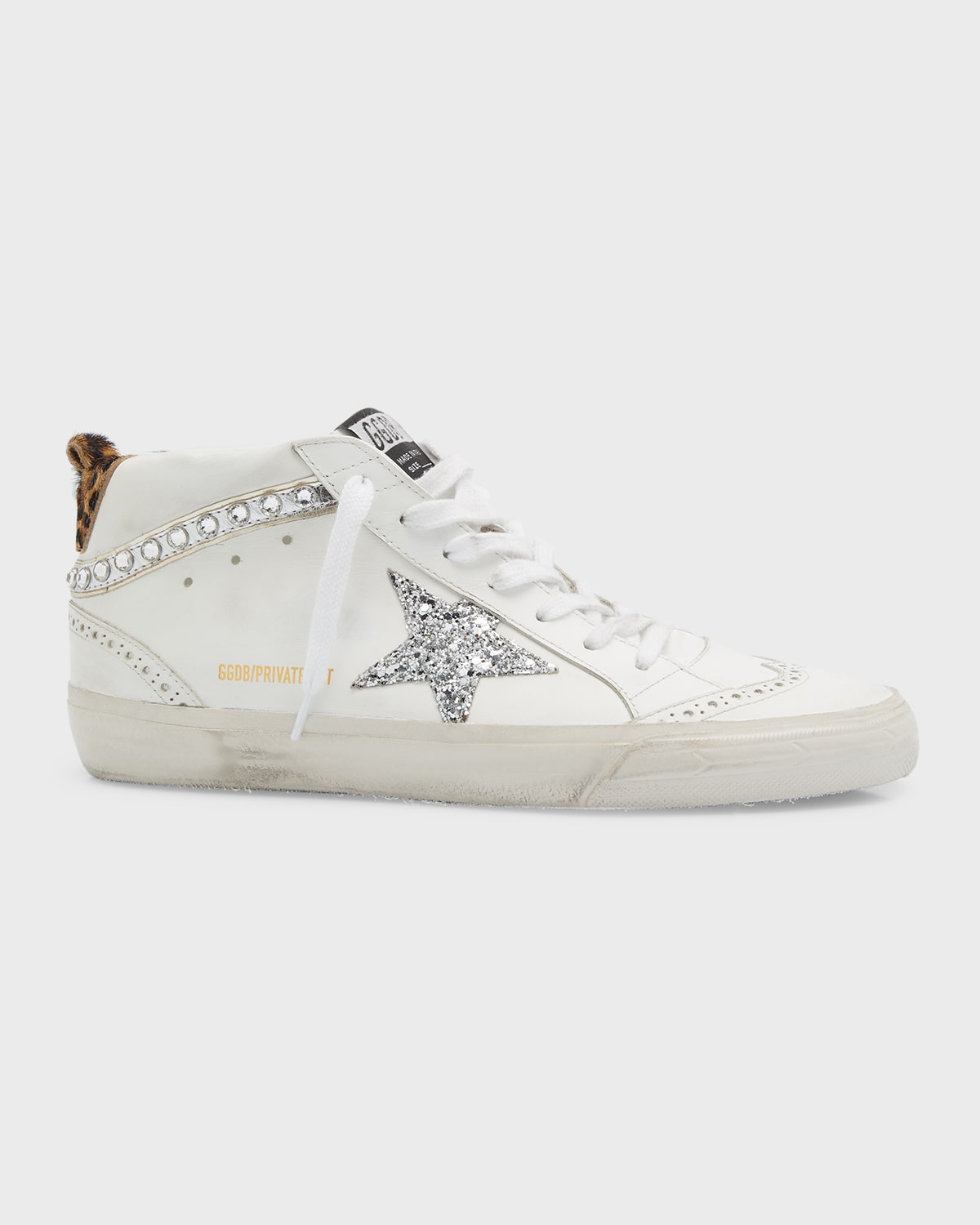 GOLDEN GOOSE MID STAR WING-TIP CRYSTAL LEATHER SNEAKERS