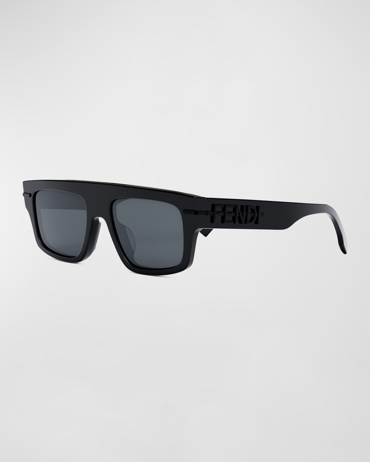 Fendi Men's Graphy Acetate Rectangle Sunglasses In Shiny Black Smoke