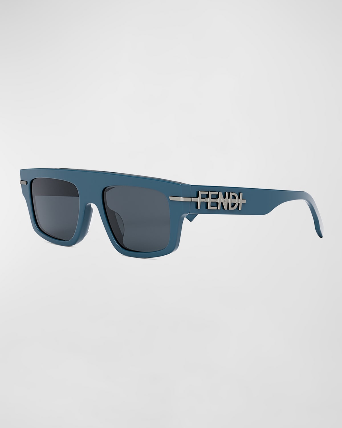 Shop Fendi Men's Graphy Acetate Rectangle Sunglasses In Shiny Blue
