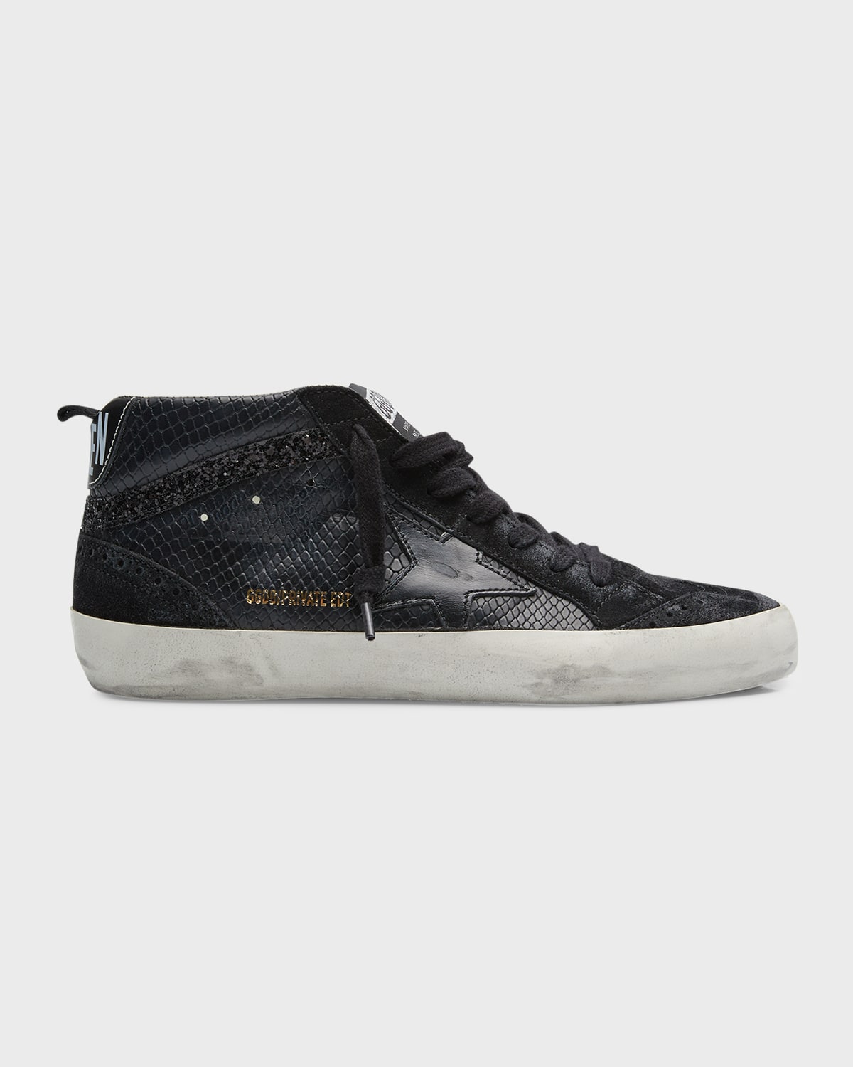 Shop Golden Goose Mid Star Wing-tip Snake-embossed Faux-leather Sneakers In Black