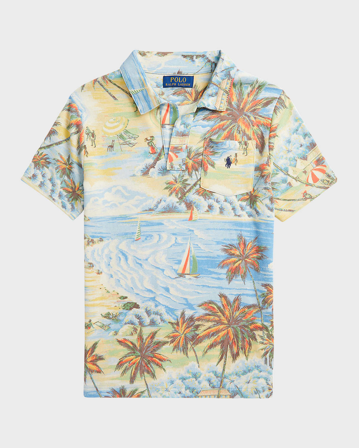 Boy's Tropical-Print Polo Shirt, Size 2-4