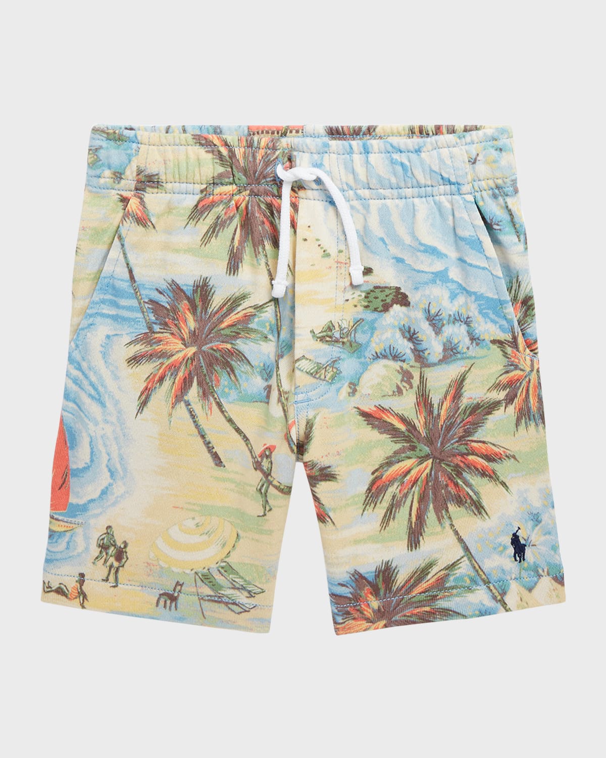 Boy's Tropical-Print Terry Shorts, Size 5-7