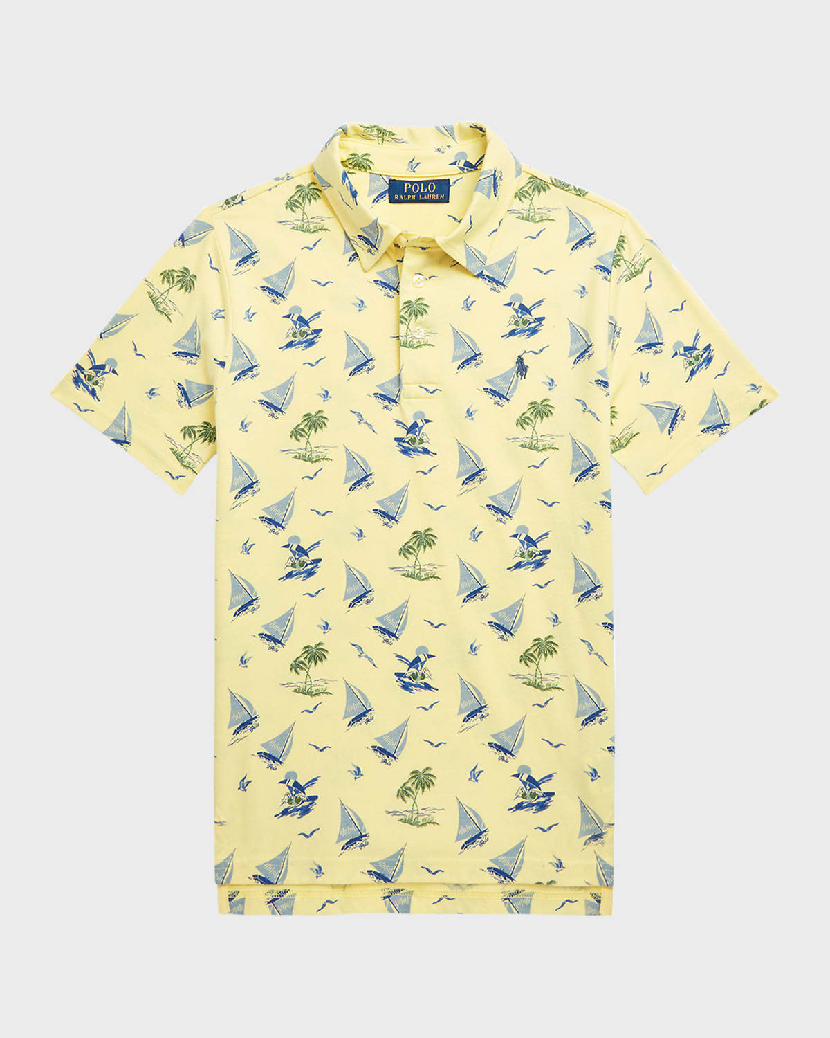 Boy's Windsurfing-Polo Bear Print Polo Shirt, Size S-XL