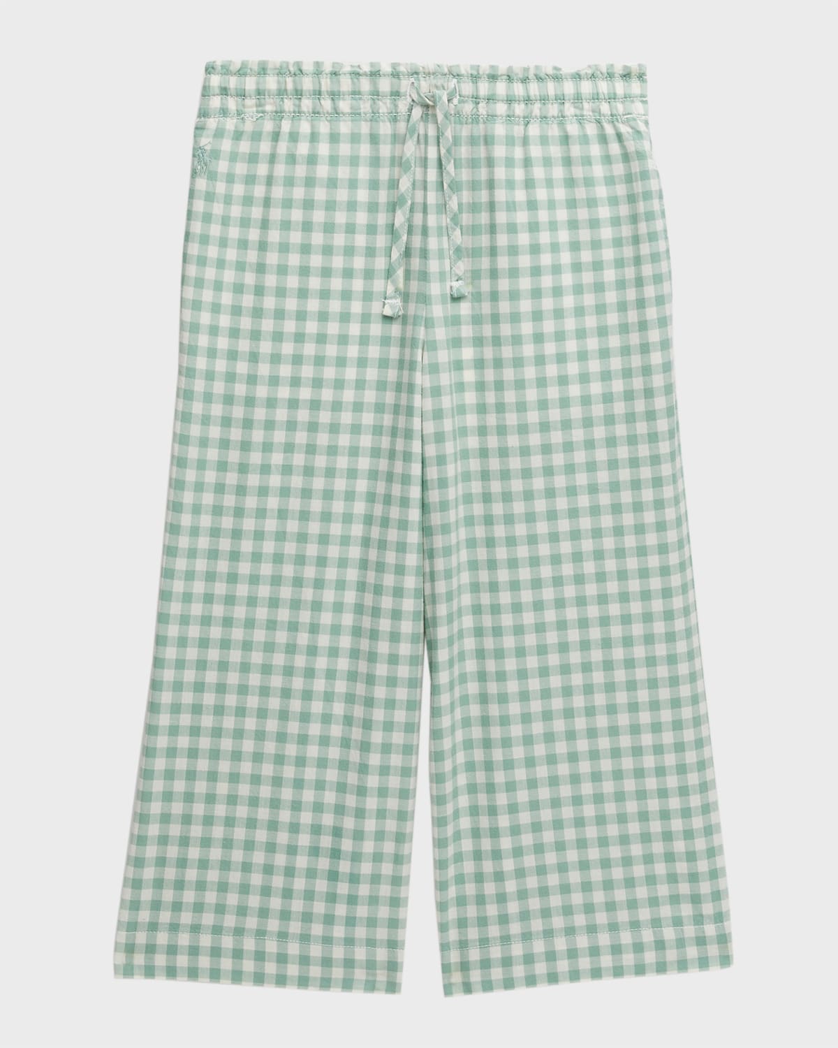 Ralph Lauren Kids' Gingham-check Cropped Cotton Trousers In Green
