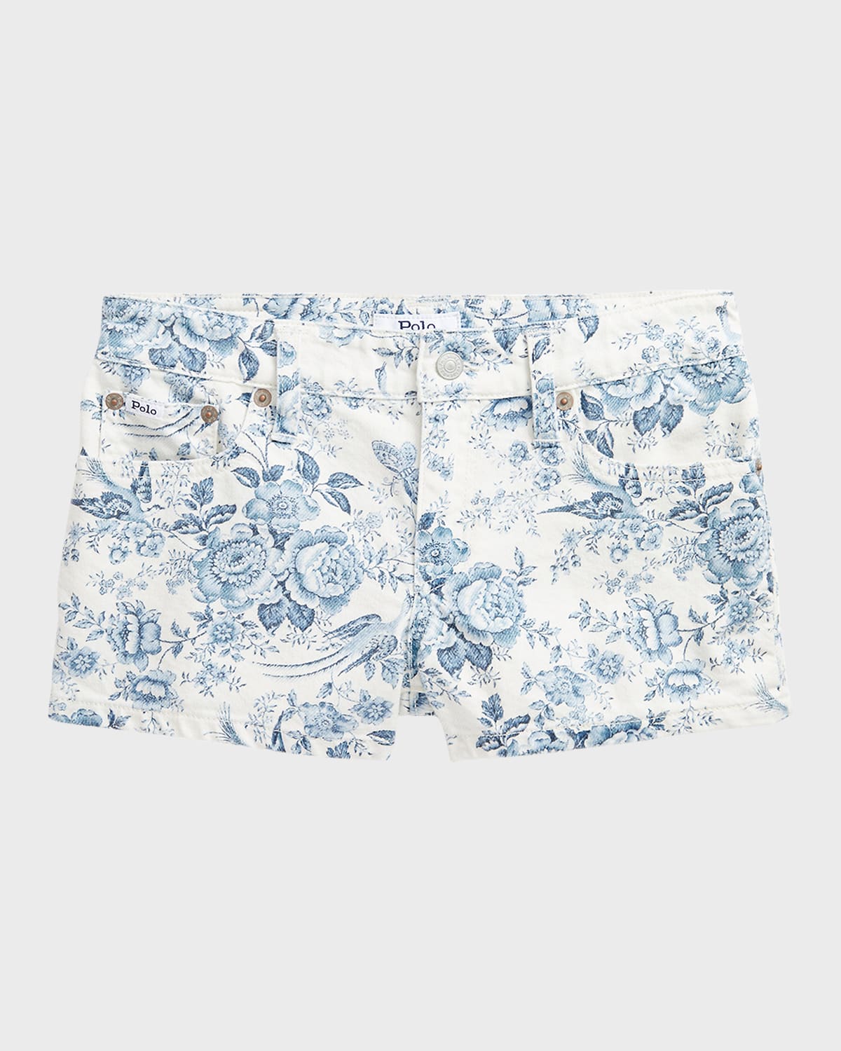 Girl's Floral-Print Denim Shorts, Size 7-16