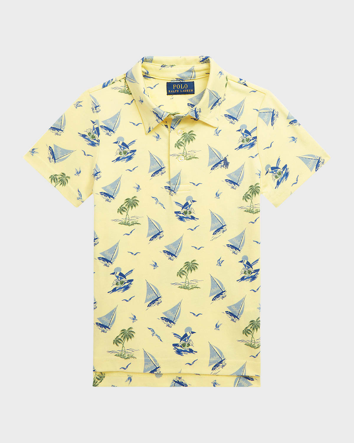 Boy's Windsurfing-Polo Bear Print Polo Shirt, Size 5-7