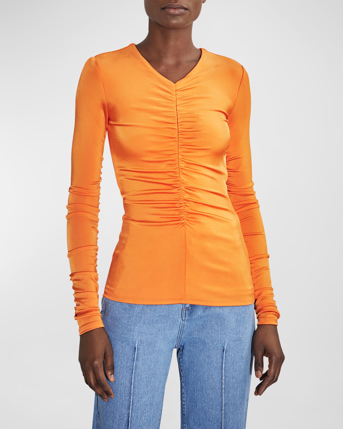 Et Ochs Leilani Ruched Top In Caution Orange