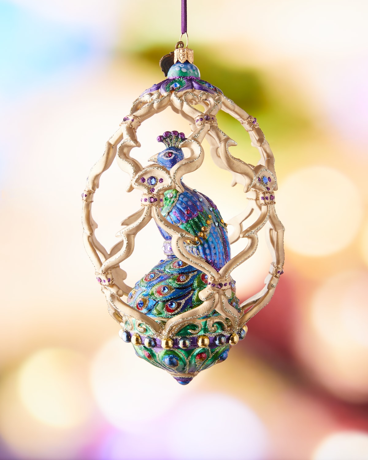 Jay Strongwater Peacock Egg Christmas Ornament In Jewel