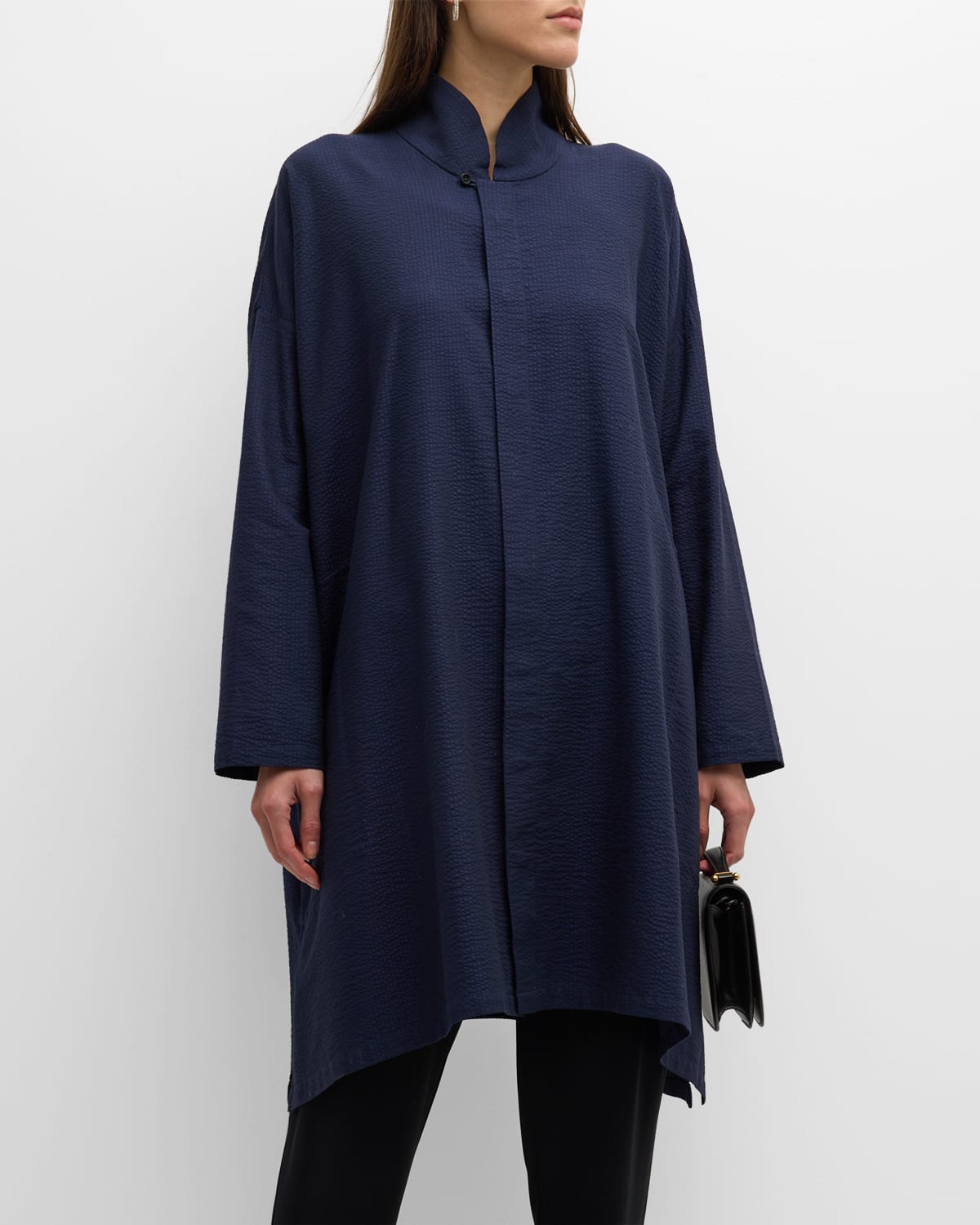 ESKANDAR WIDE ALINE SHIRT WITH CHINESE COLLAR VERY LONG WITH SLITS