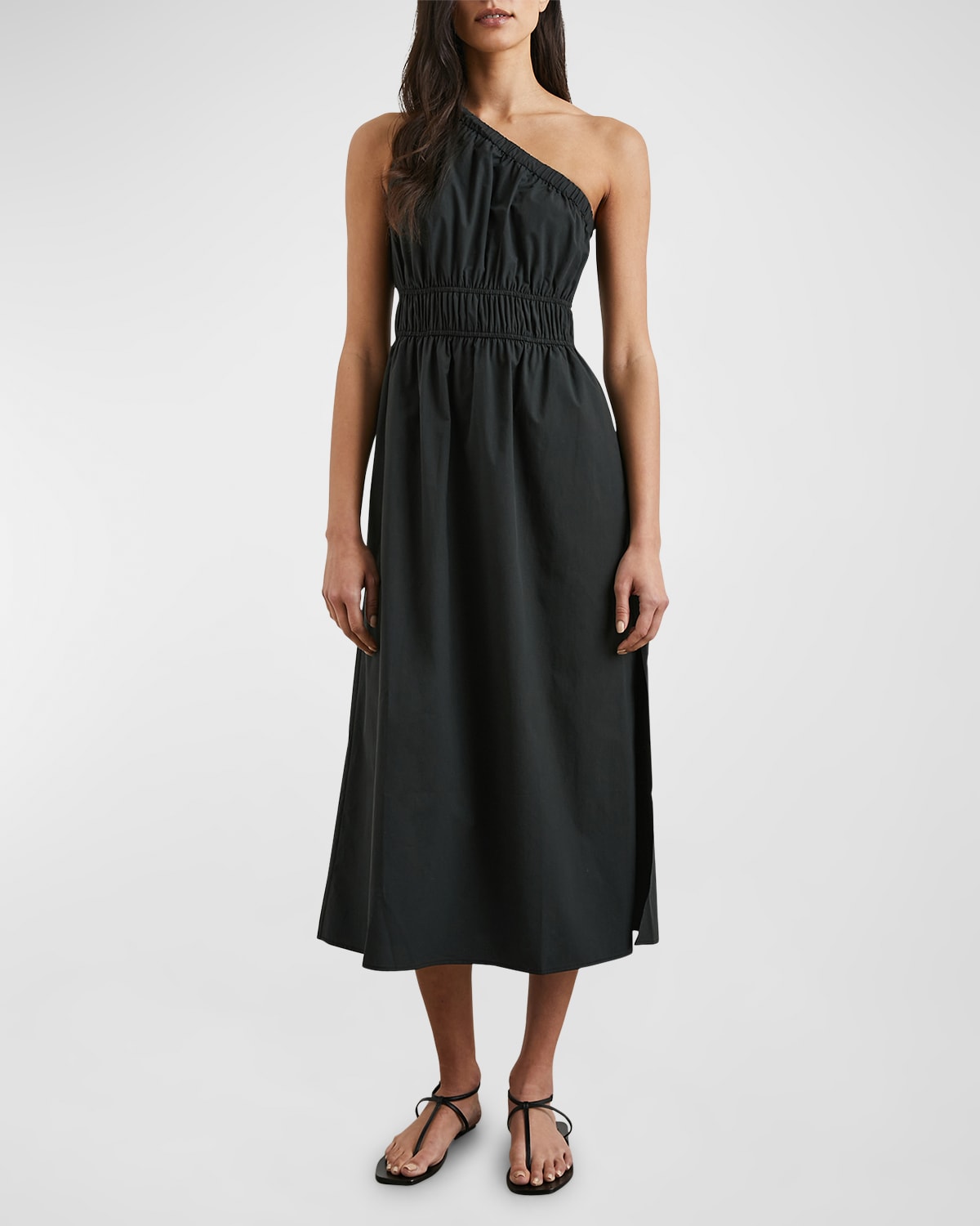 Shop Rails Selani One-shoulder Midi Dress In Black