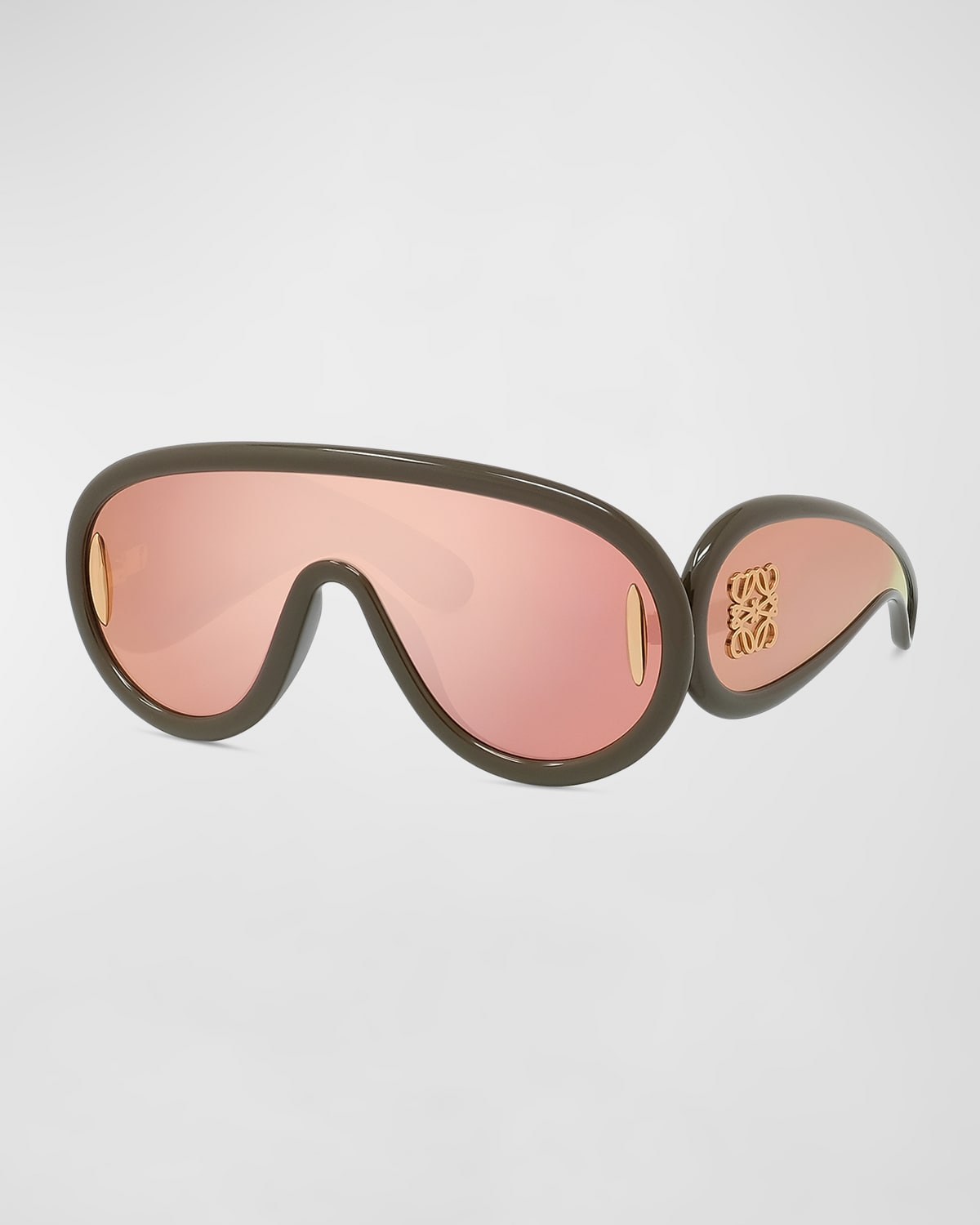 Loewe Mirror Acetate Shield Sunglasses In Shiny Dark Green