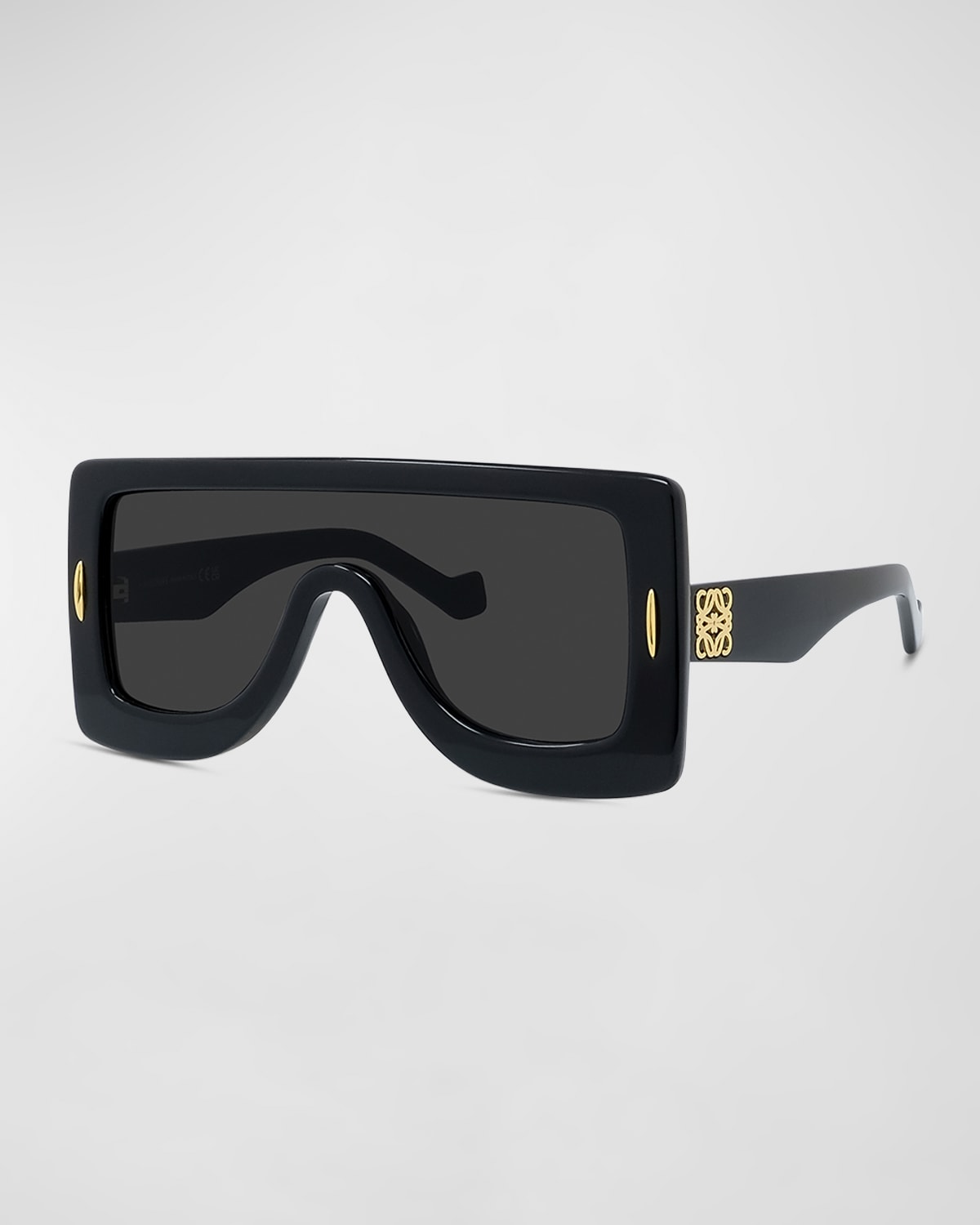 Shop Loewe Anagram Acetate & Metal Shield Sunglasses In Shiny Black