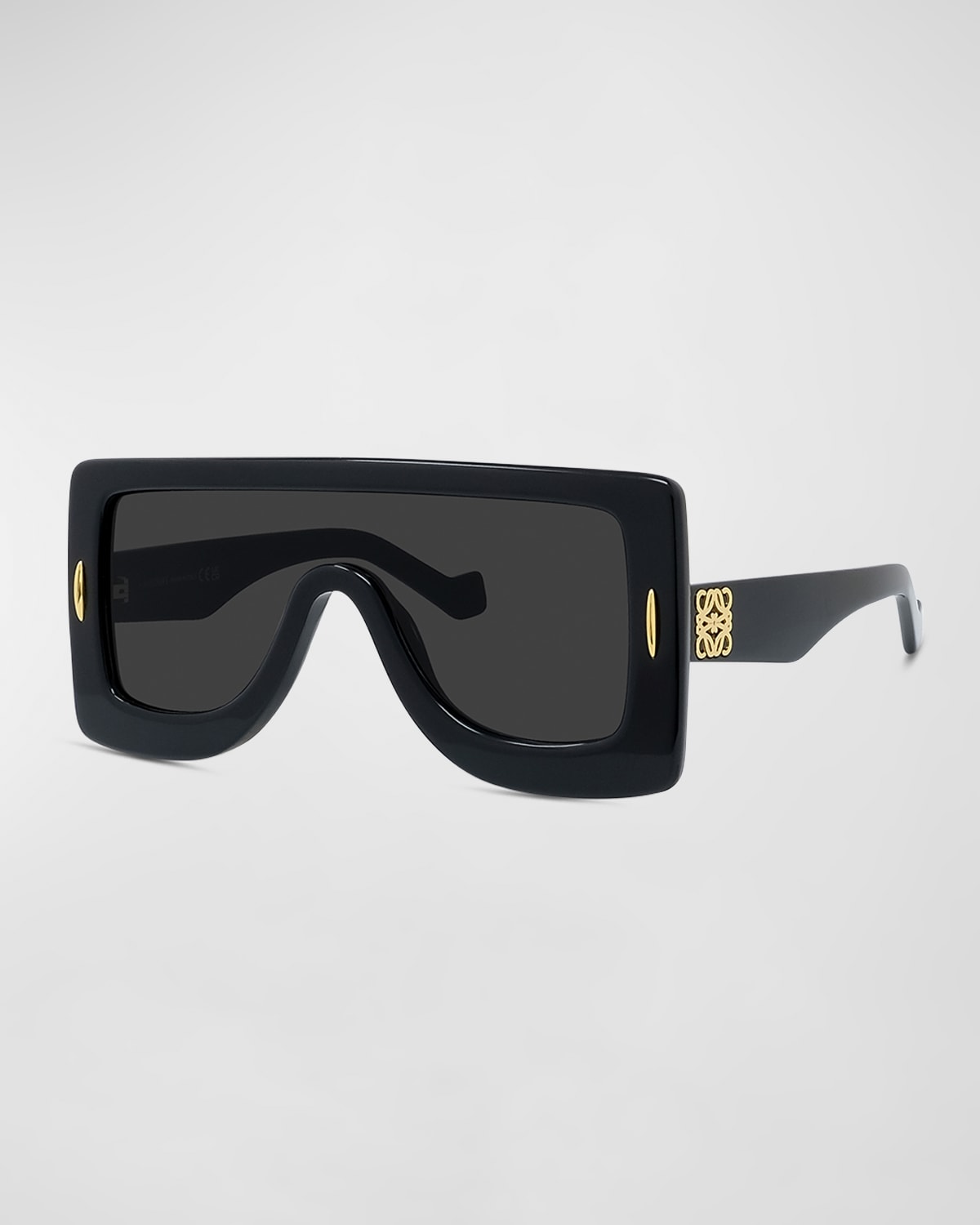 Loewe Anagram Acetate & Metal Shield Sunglasses In Shiny Black