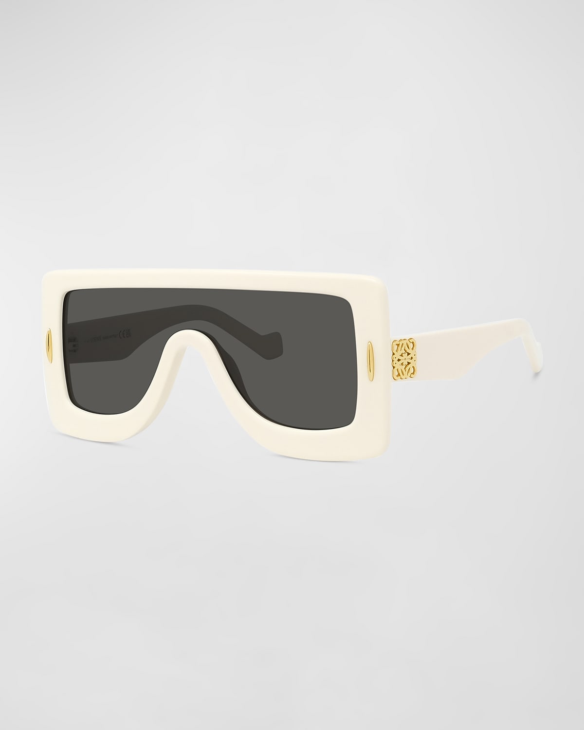 Shop Loewe Anagram Acetate & Metal Shield Sunglasses In Ivory Smoke