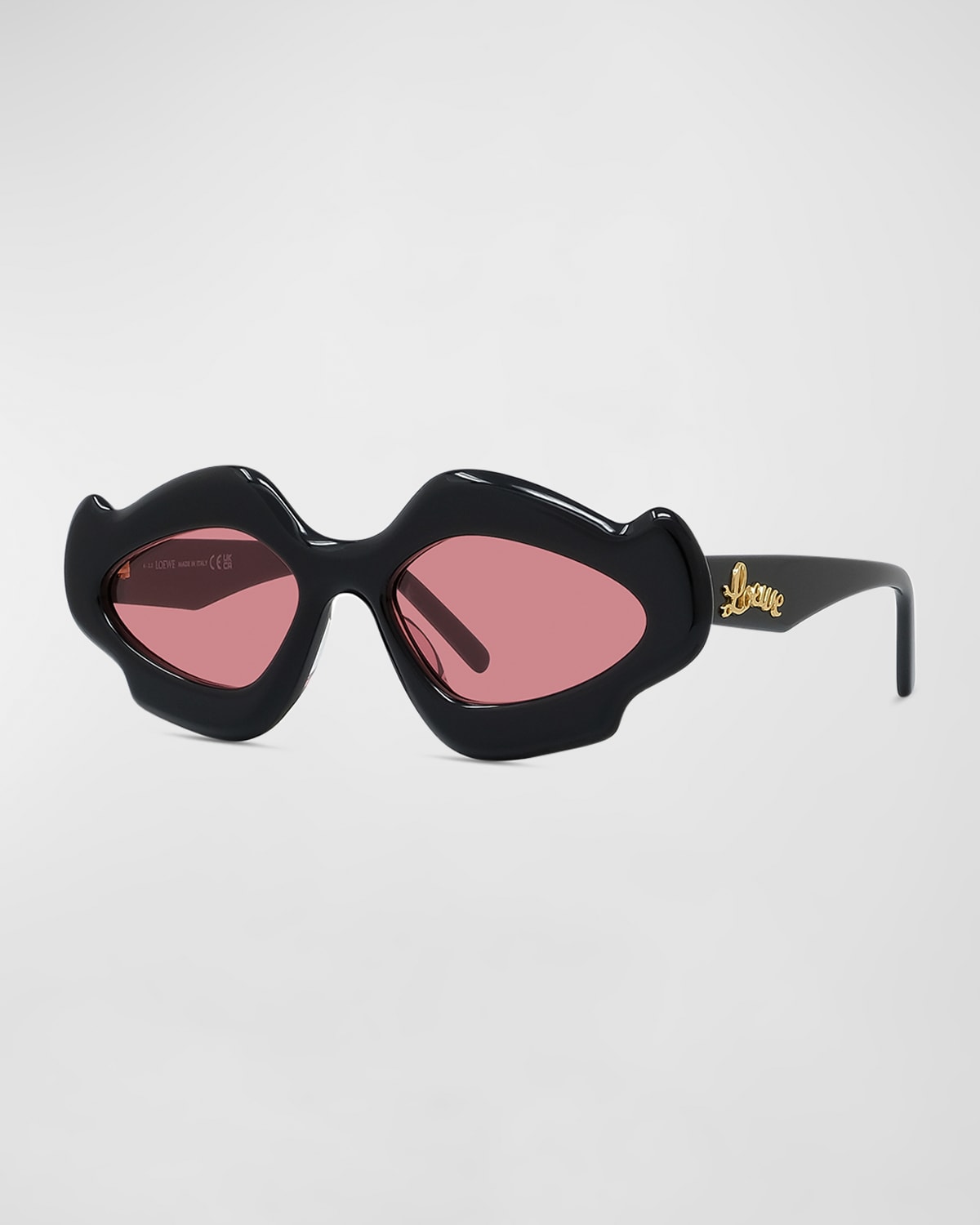 Loewe Flame Acetate Oval Sunglasses In Shiny Black
