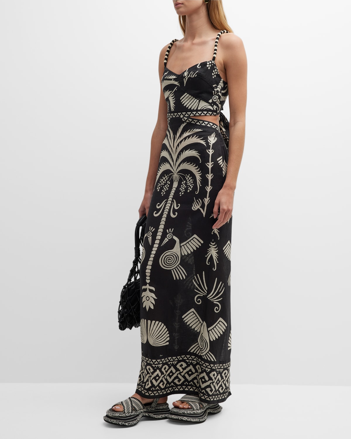 Johanna Ortiz Escritura Quipu Embroidered Maxi Dress with Detail Straps