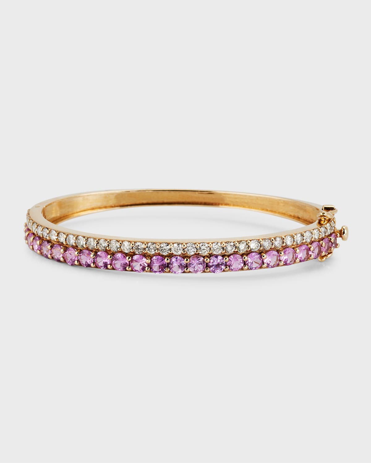 14K Yellow Gold Pink Sapphire Diamond Bar Bangle Bracelet