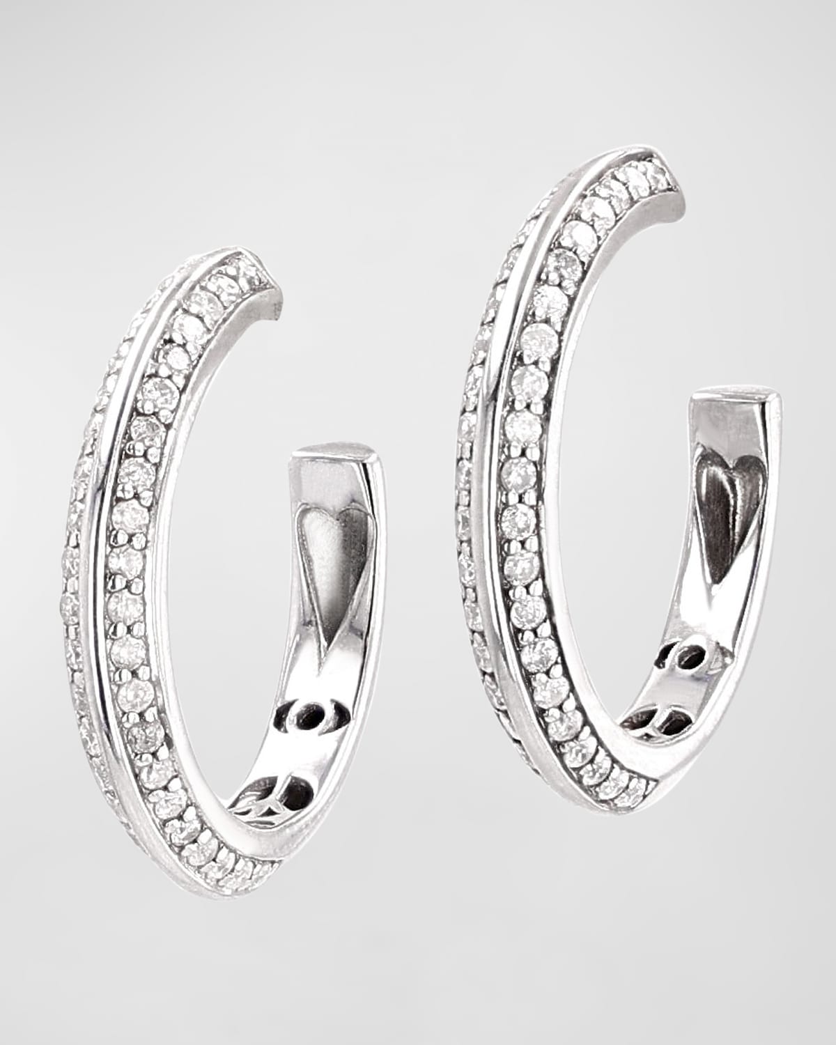 Sterling Silver Knife Hoop Diamond Earrings