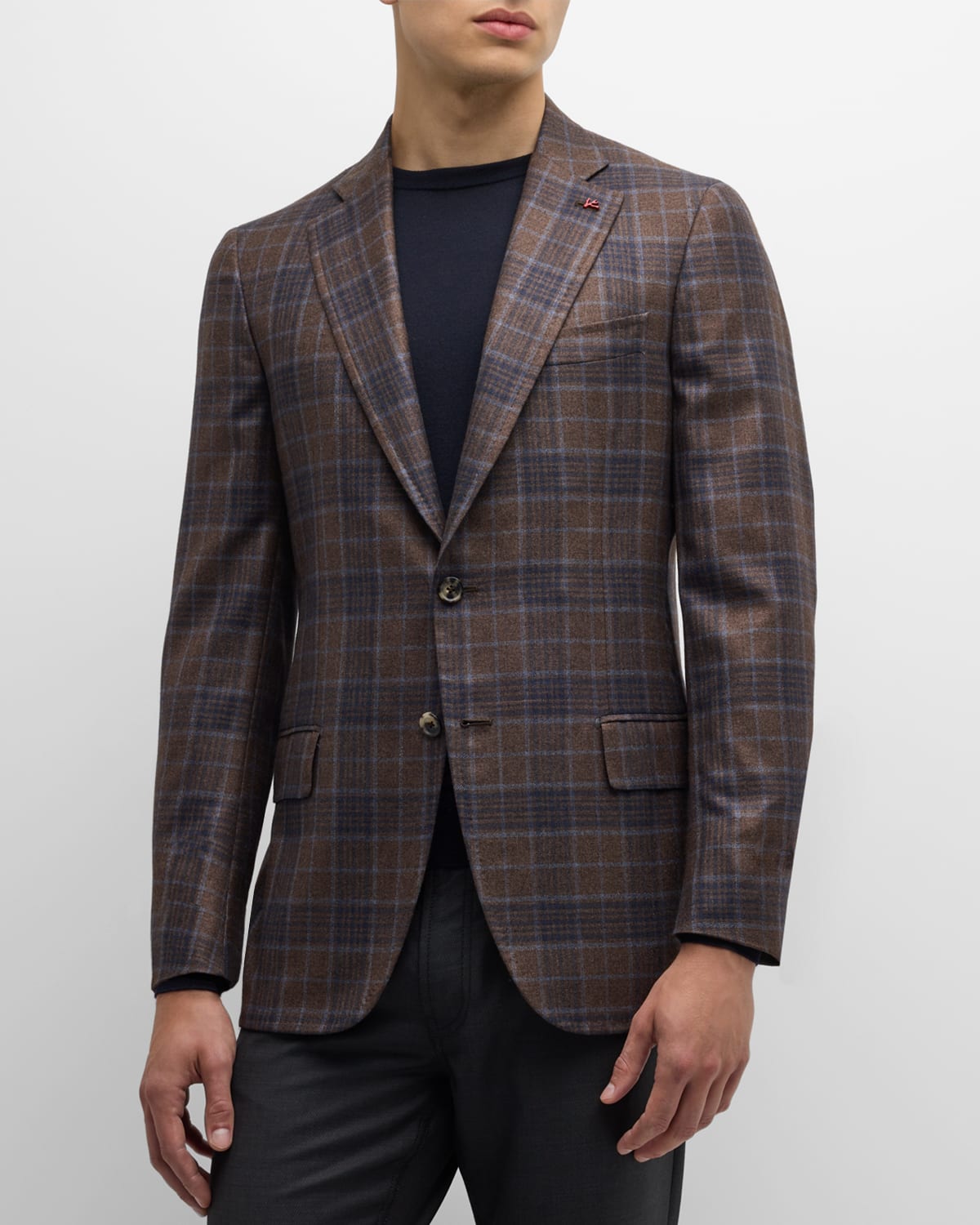Isaia Men's Silk-cashmere Plaid Sport Coat In Pastel Brown