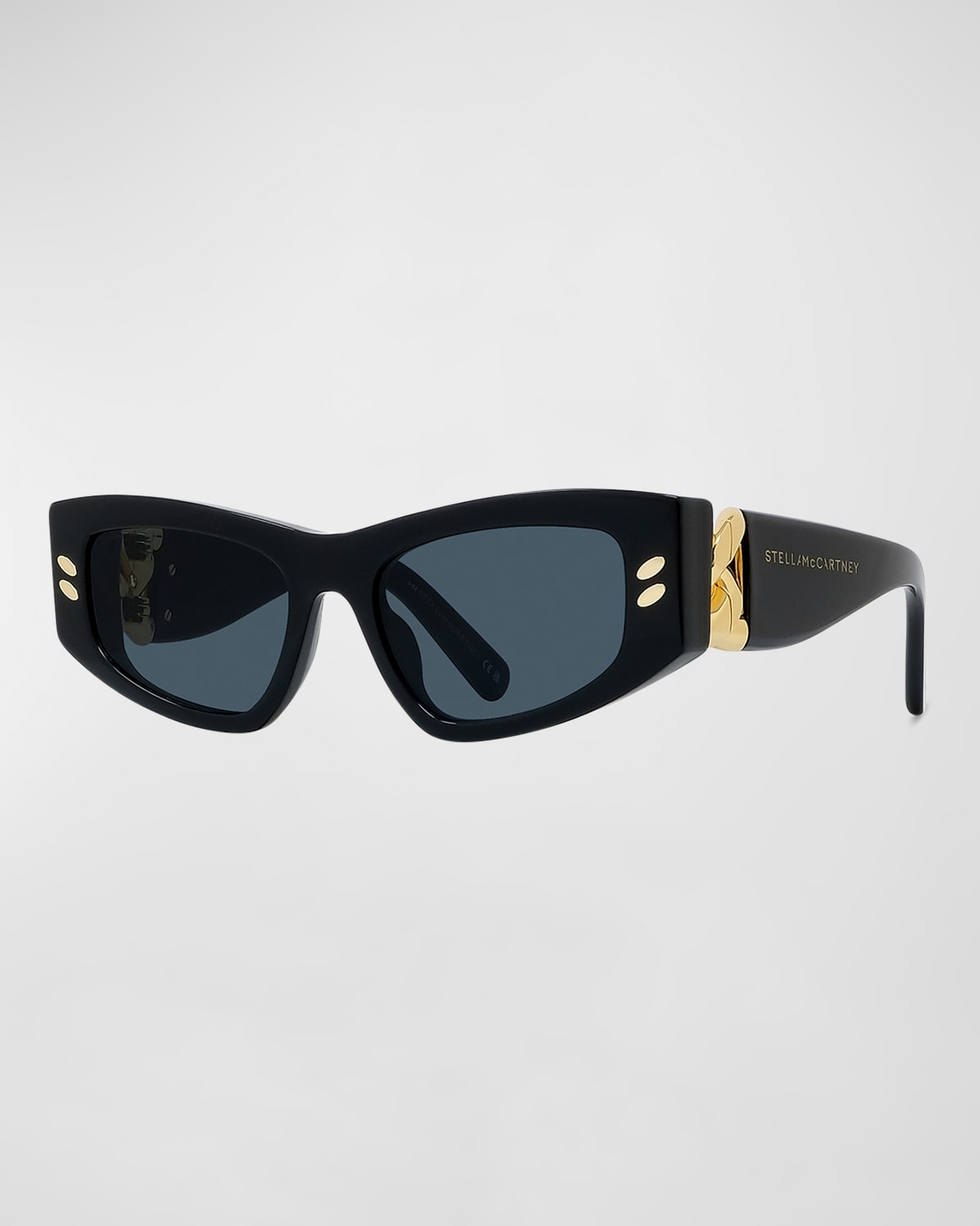 Shop Stella Mccartney Chain Acetate Cat-eye Sunglasses In Shiny Black Smoke