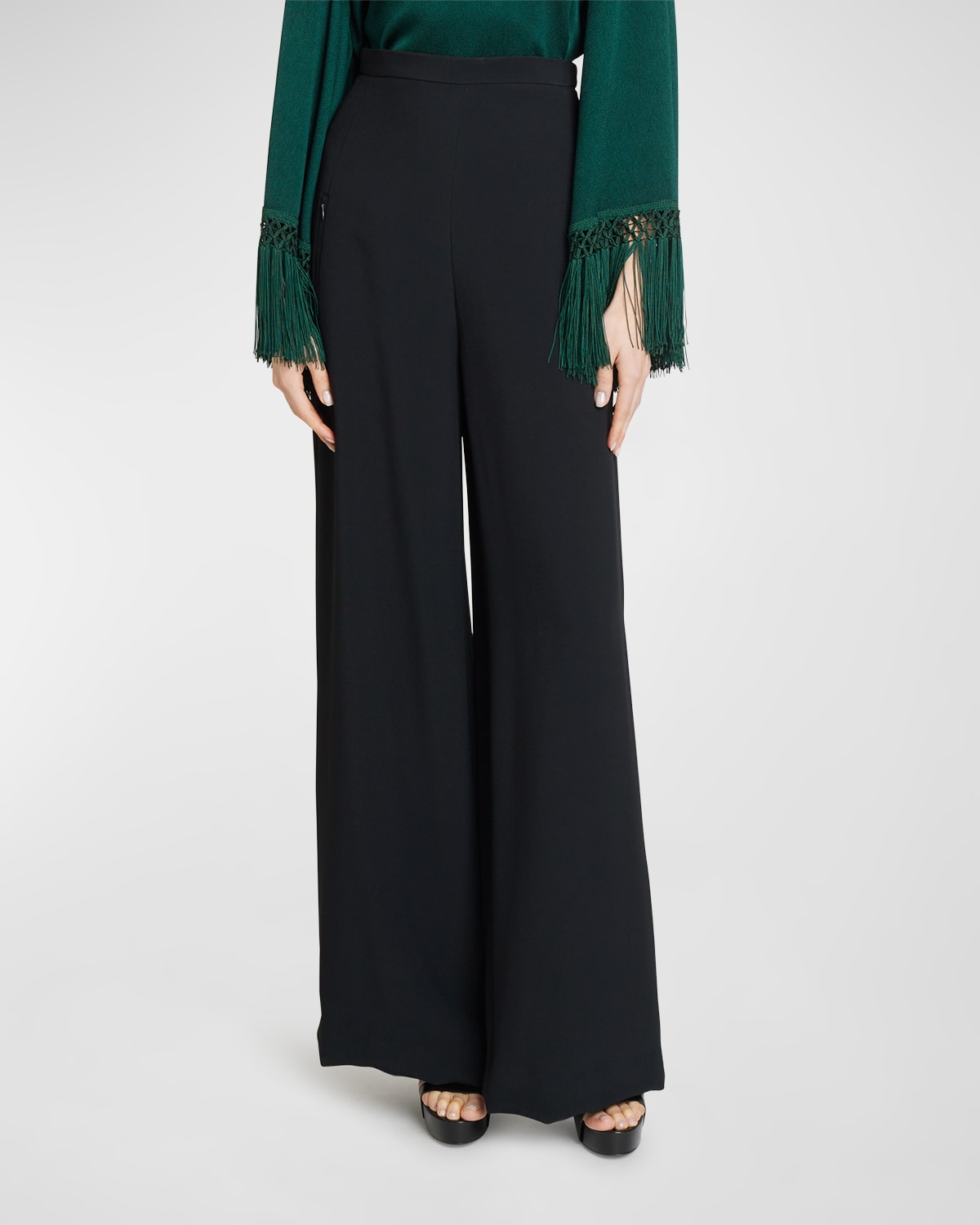Shop Andrew Gn Woven Crepe Wide-leg Pants In Black
