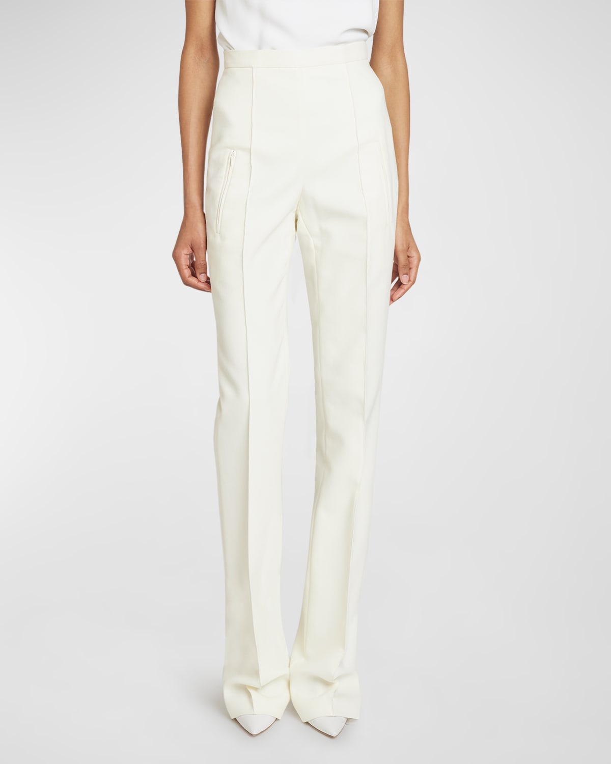 Andrew Gn Pintuck Straight-leg Crepe Trousers In White