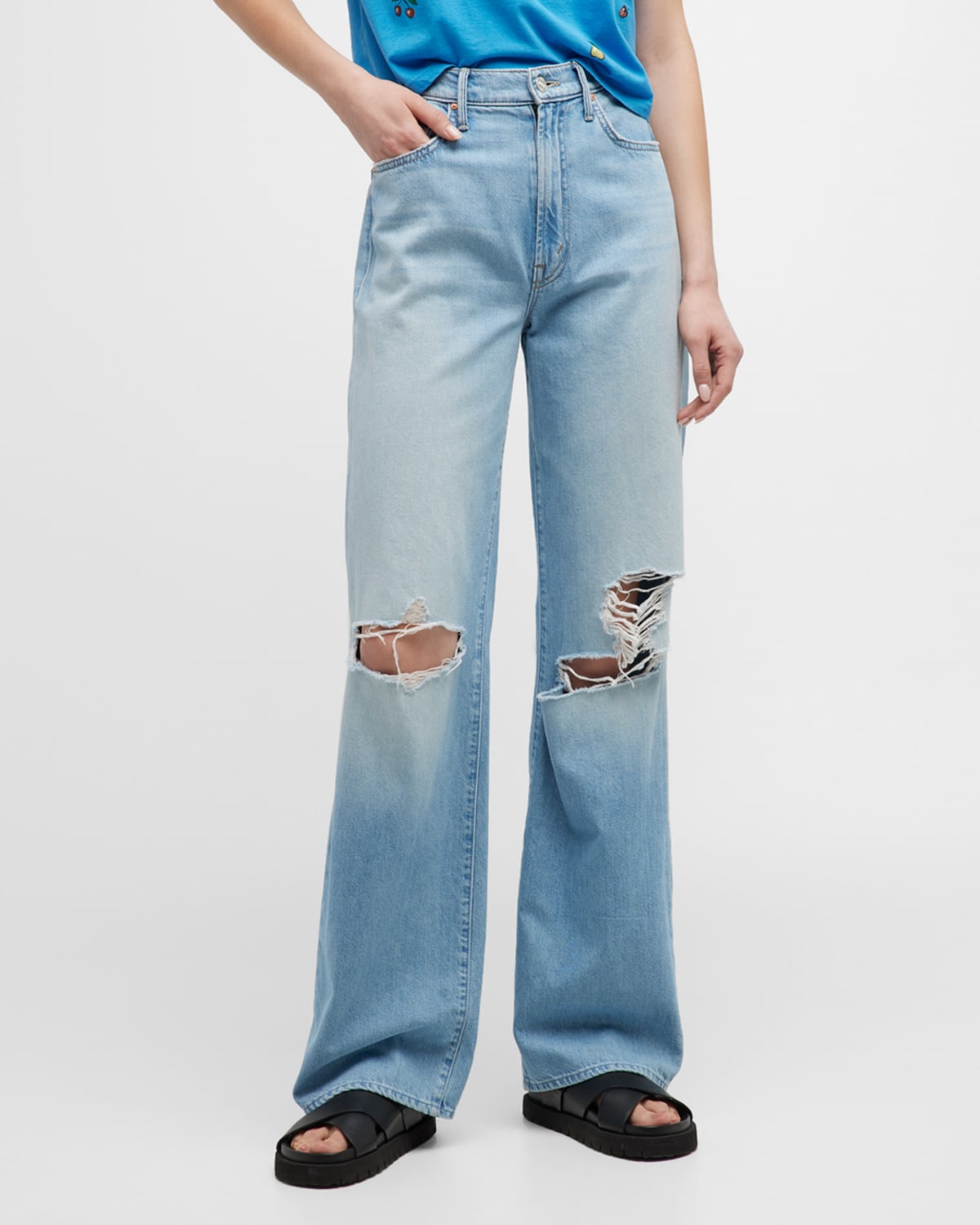 Mother The Maven High Rise Wide Leg Jeans In Ripped Off In Ripped Off