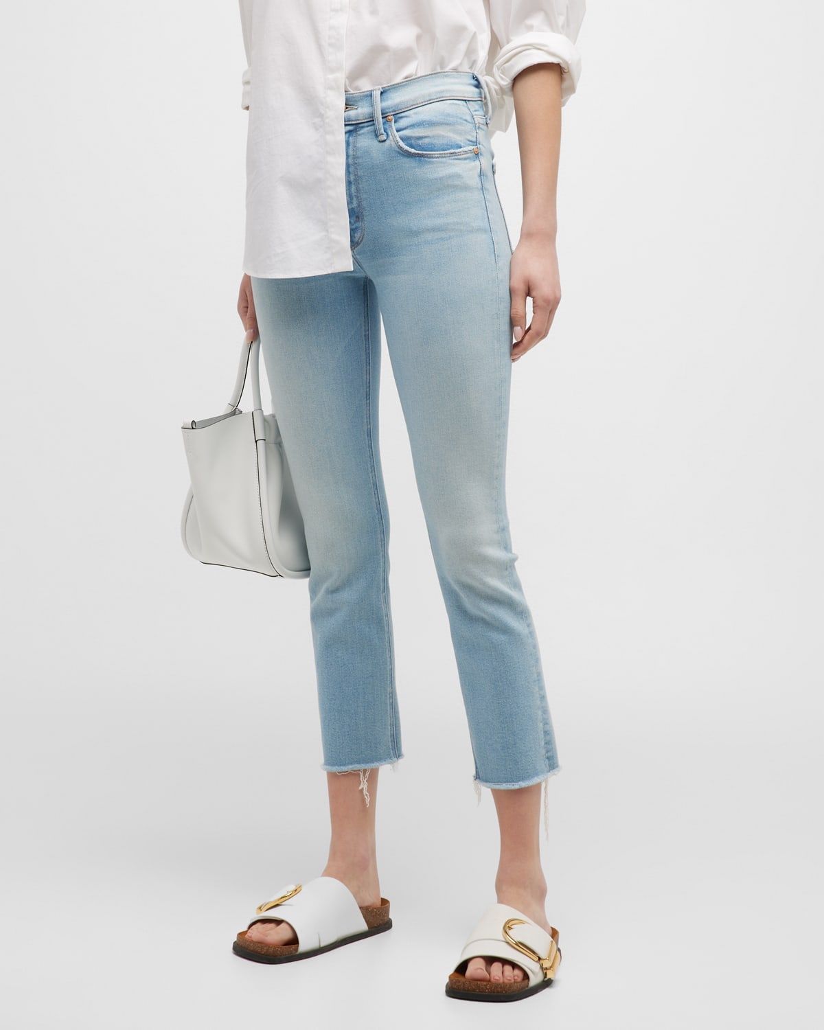Shop Mother The Mid Rise Dazzler Crop Fray Jeans In Sun Kissed