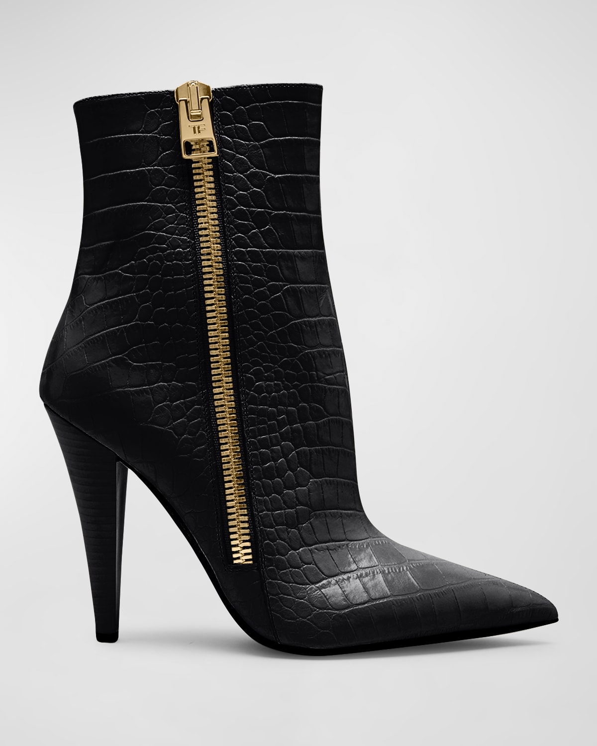 TOM FORD CROCO ZIP STILETTO ANKLE BOOTS