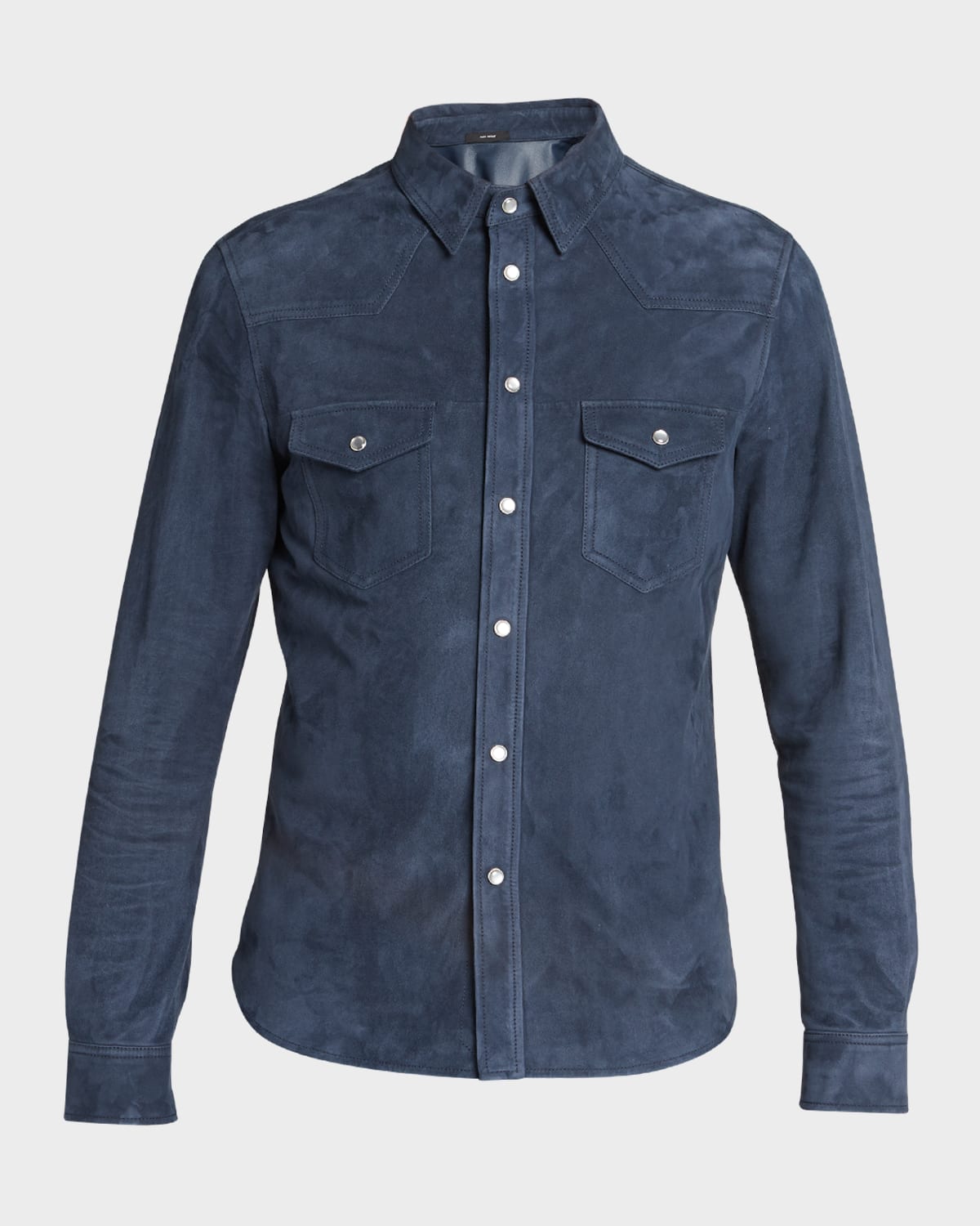 Tom Ford Men's Suede Western Shirt In Ink Blue