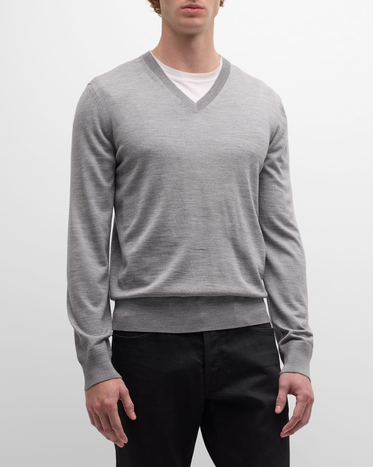 Tom Ford Men's Merino Wool V-neck Sweater In Light Grey