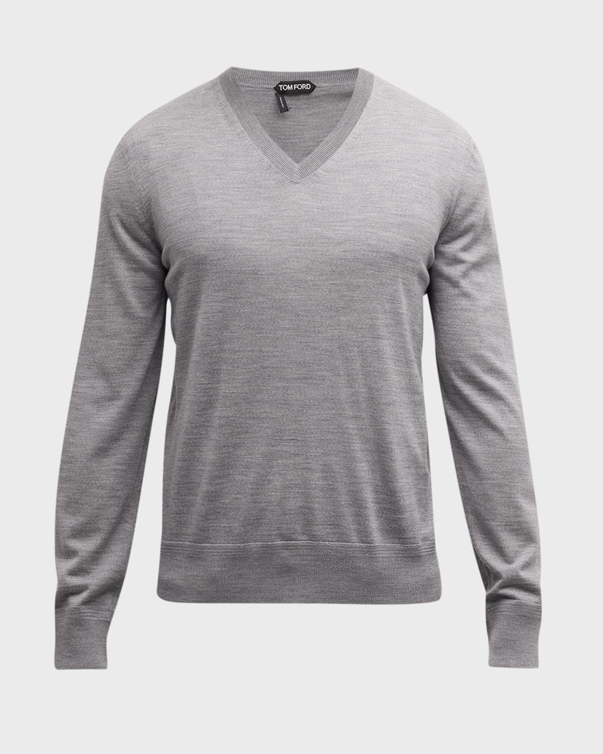 Men's Grey Merino Wool V-neck Pullover