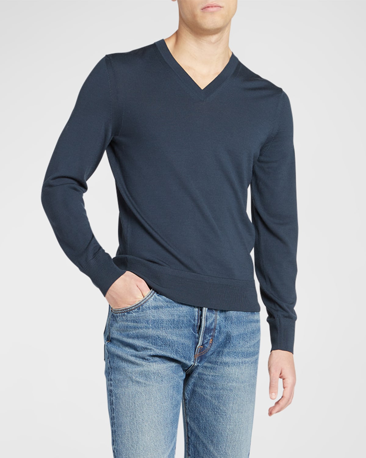 Tom Ford Men's Merino Wool V-neck Sweater In Navy | ModeSens