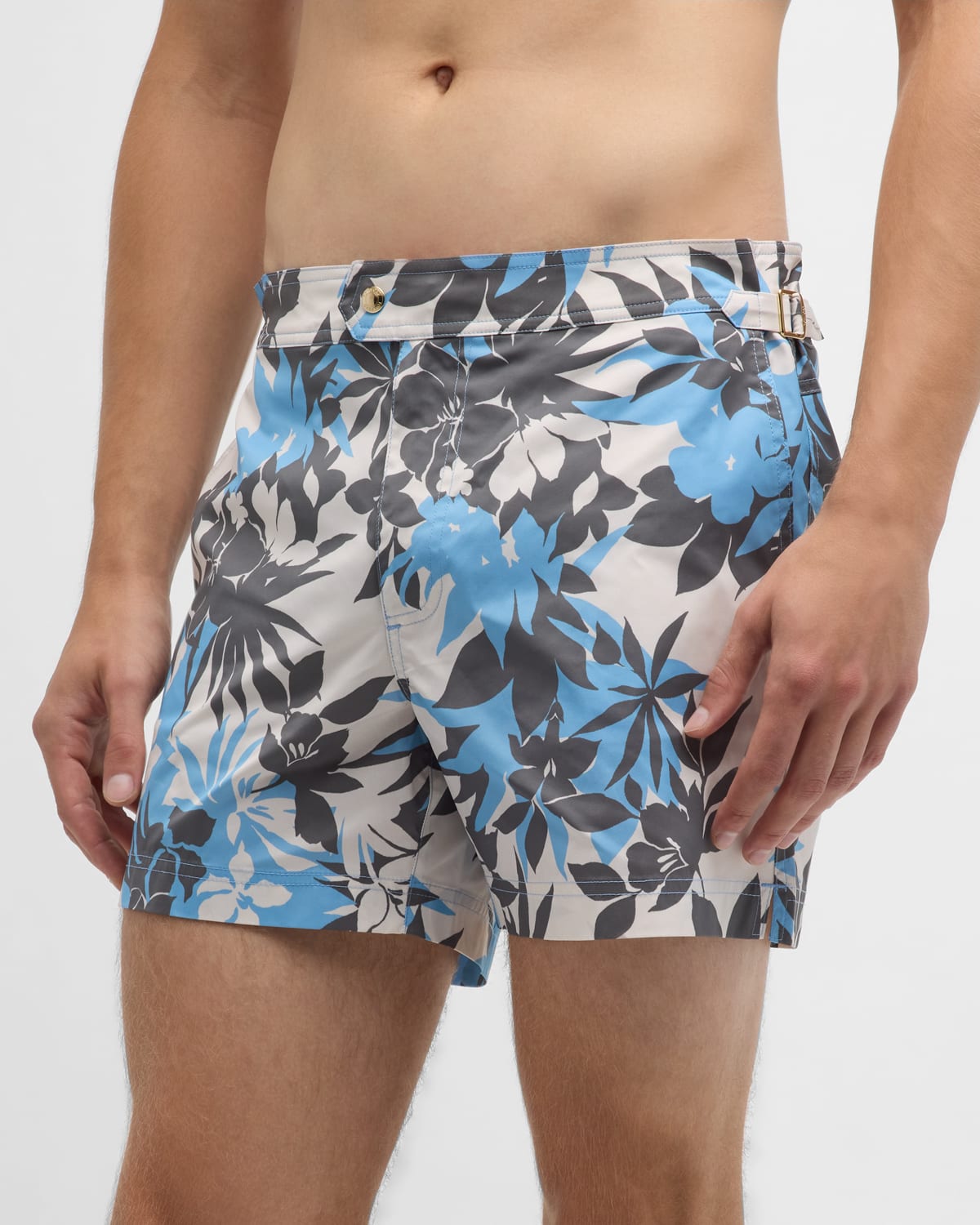 Men's Floral-Print Poplin Swim Shorts