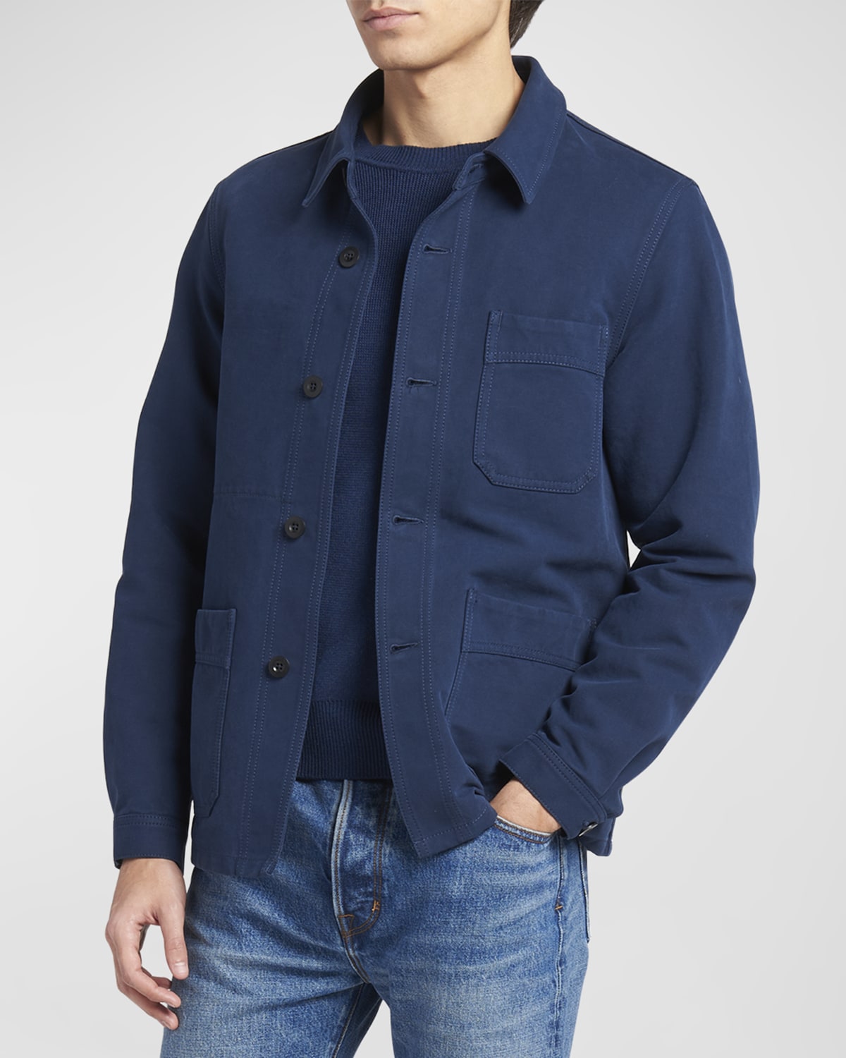 Tom Ford Double Weft Twill Chore Jacket In French Blue