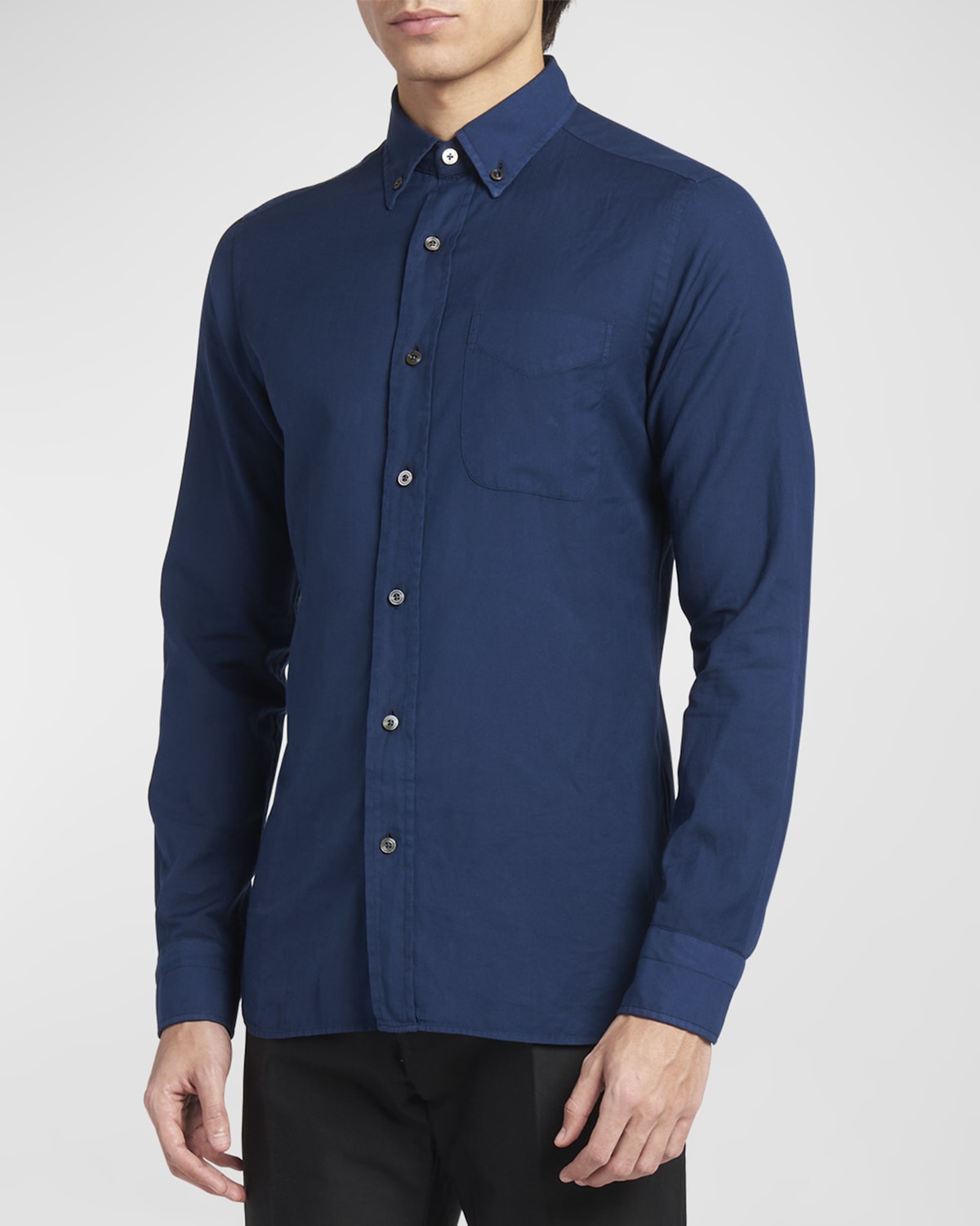 Tom Ford Men's Cotton-cashmere Slim Fit Sport Shirt In Dark Blue