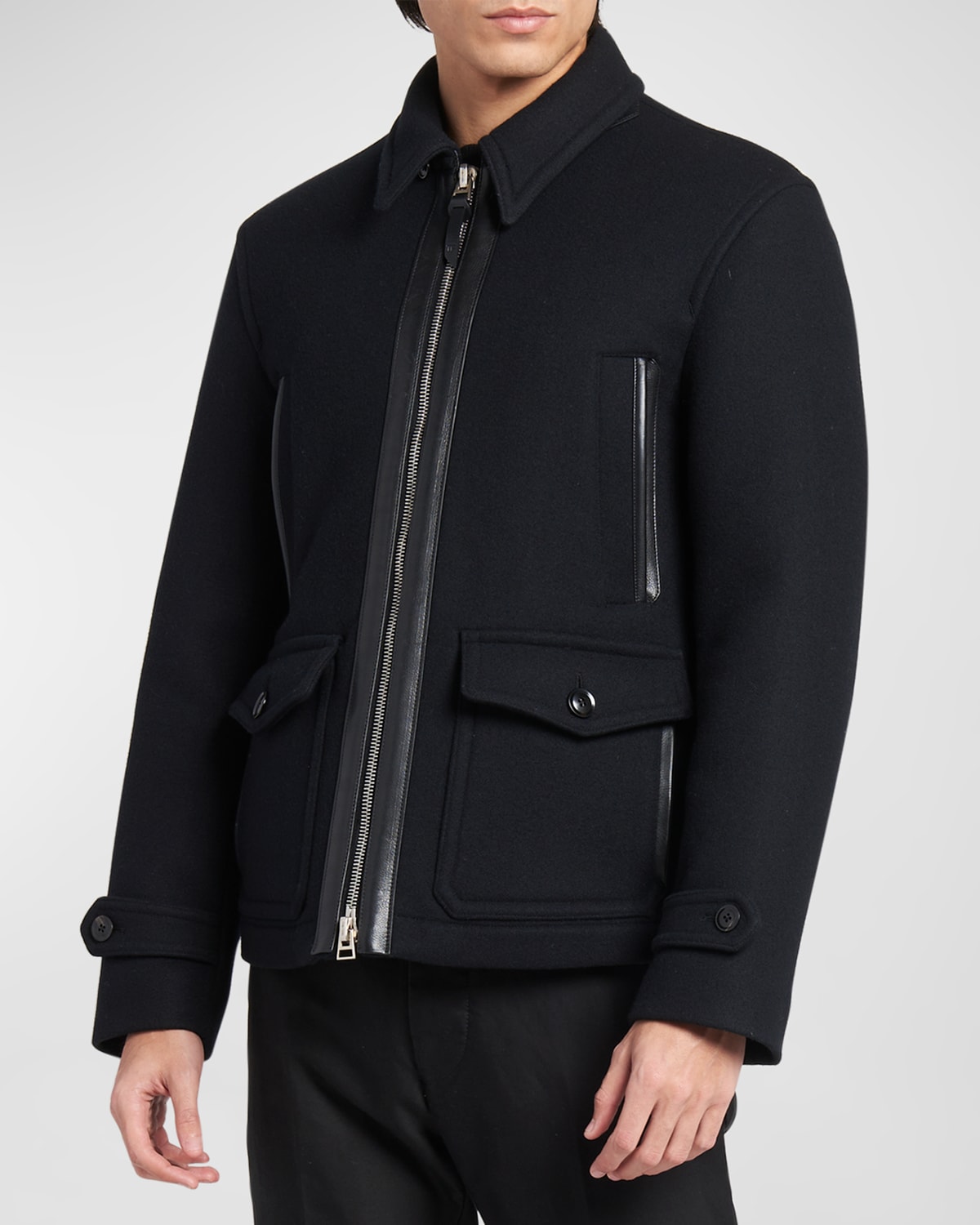 Shop Tom Ford Men's Wool Full-zip Blouson Jacket In Black
