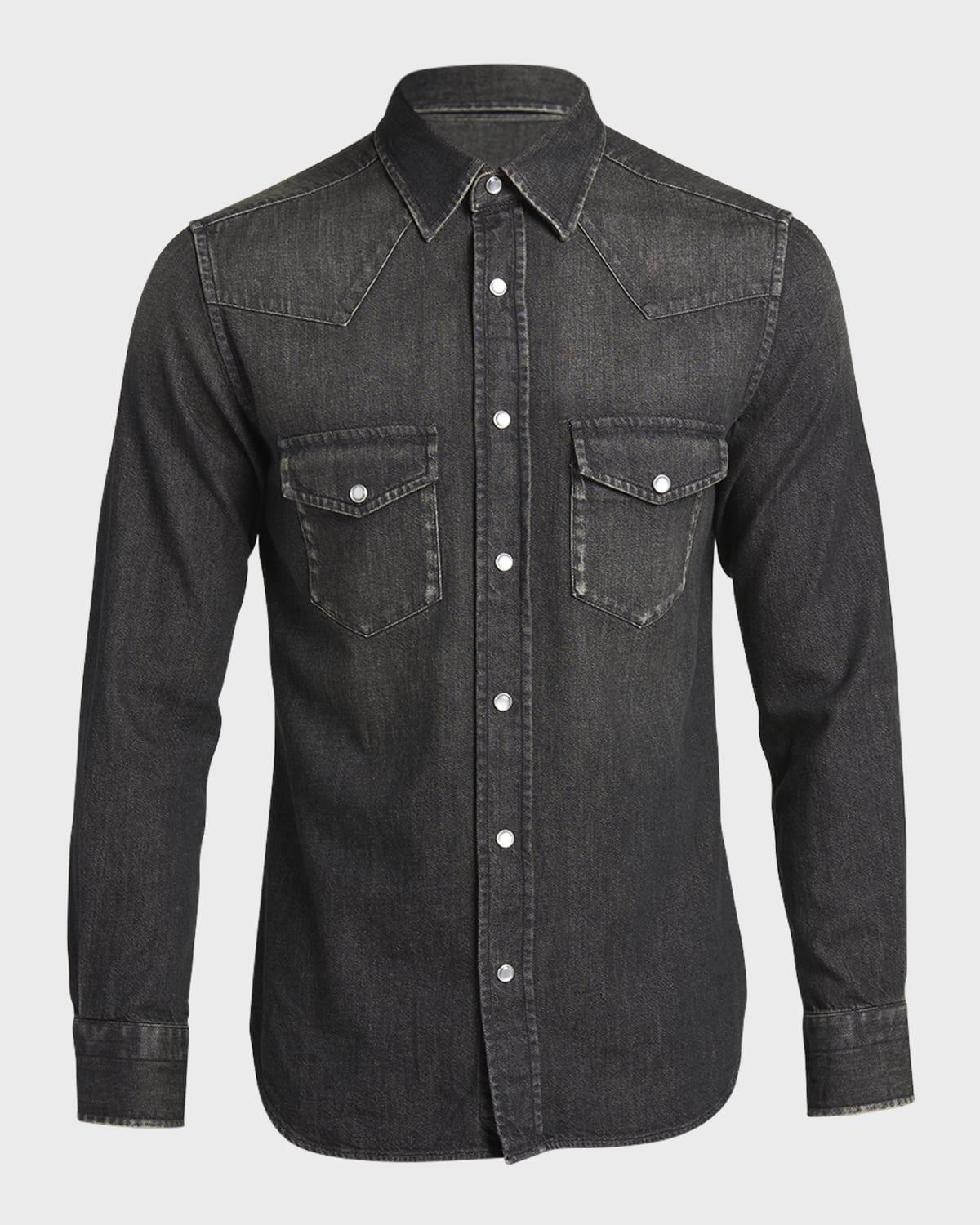 Tom Ford Men's Western Twill Sport Shirt In Washed Black