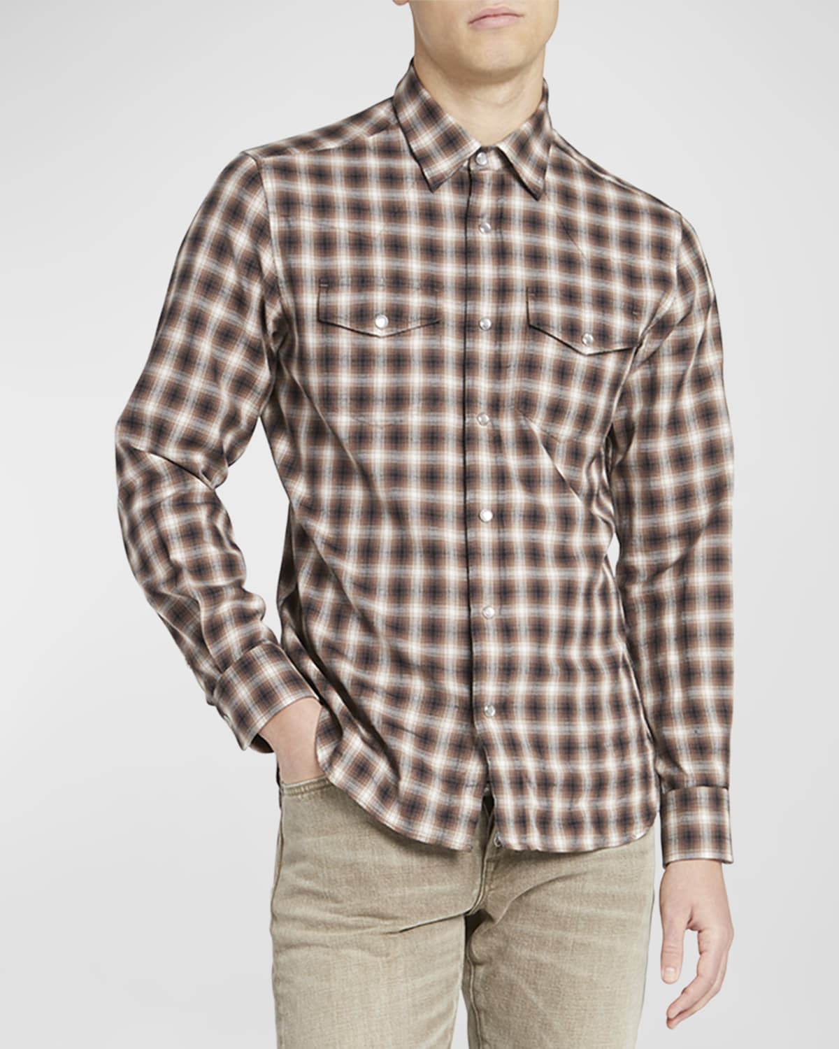 Shop Tom Ford Men's Western Check Sport Shirt In Brown