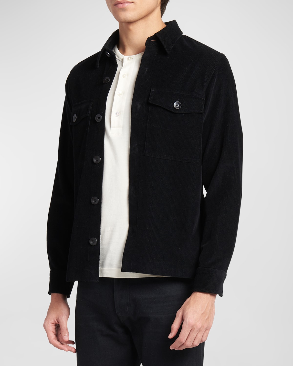 Shop Tom Ford Men's Corduroy 2-pocket Overshirt In Black