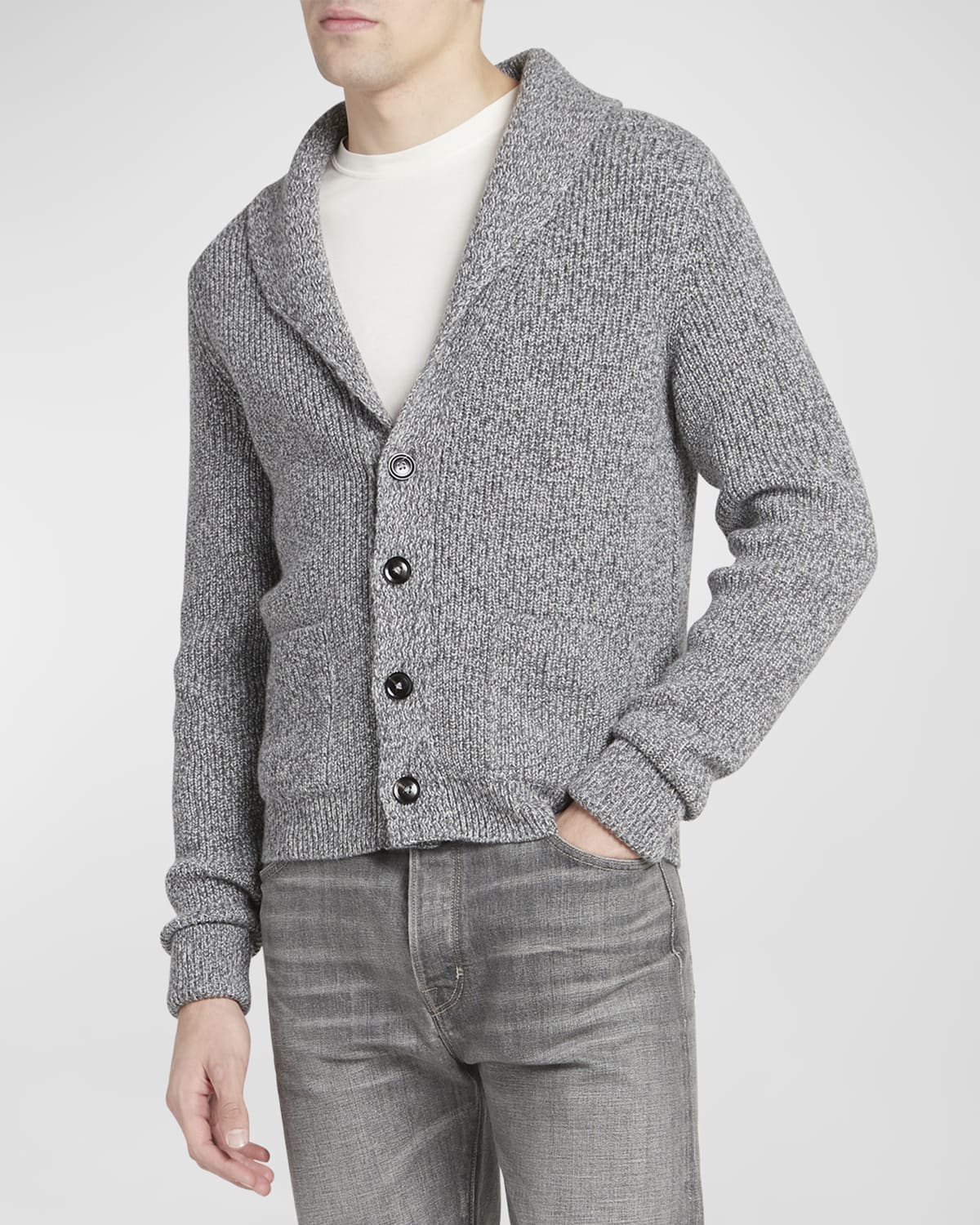 Shop Tom Ford Men's Cashmere Shawl Collar Cardigan Sweater In Grey