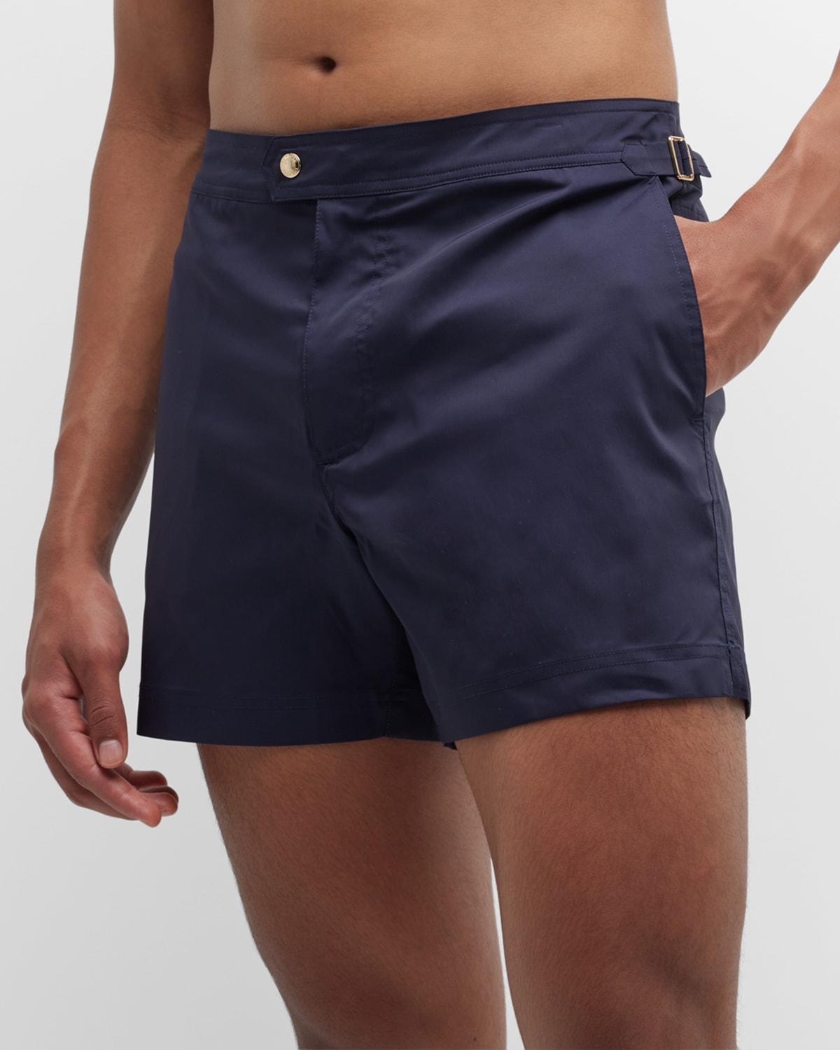 Shop Tom Ford Men's Compact Poplin Swim Shorts In Navy
