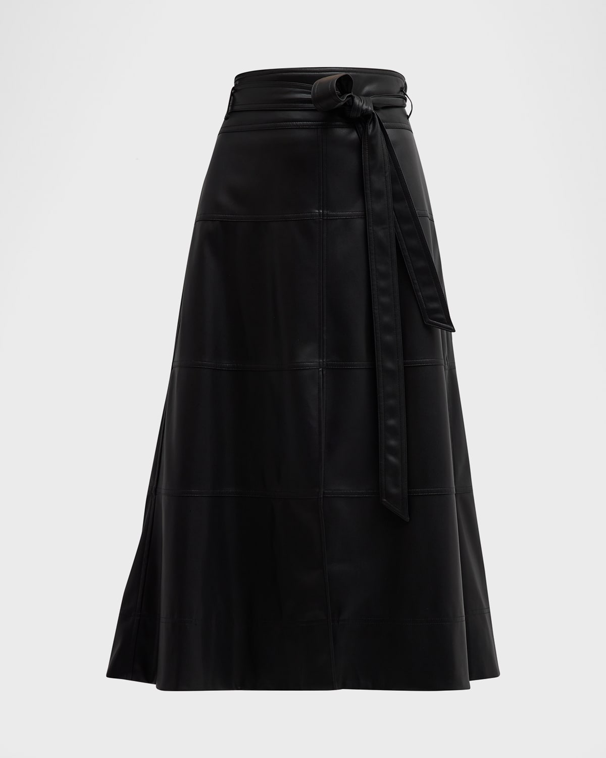 Shop Tanya Taylor Hudson Faux Leather Belted Tiered Seam Midi Skirt In Black