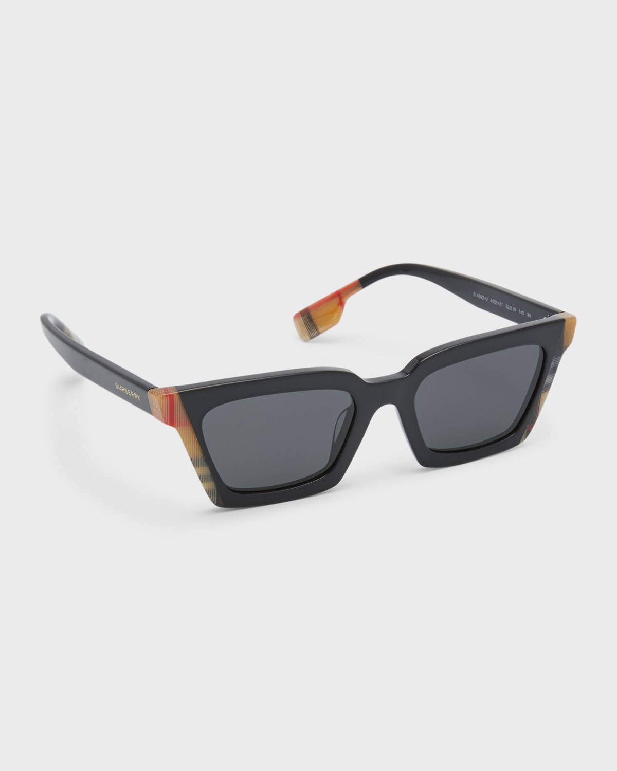 Shop Burberry Be4392u52 Check Acetate & Plastic Square Sunglasses In Grey